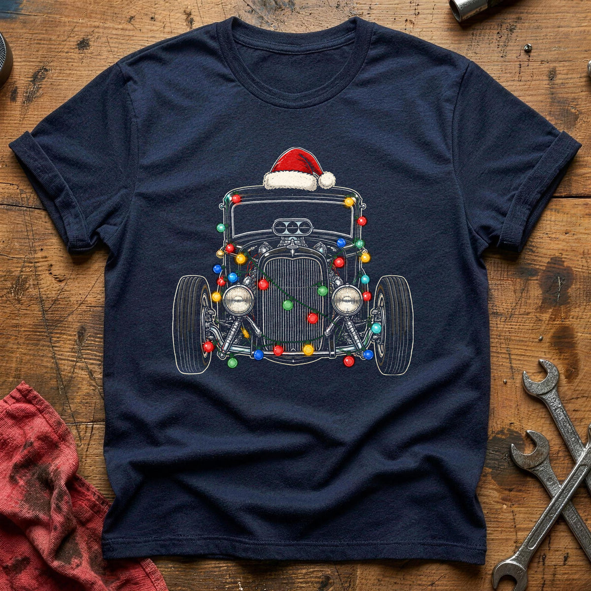 Hot Rod Christmas Lights 76 T-Shirt - Navy
