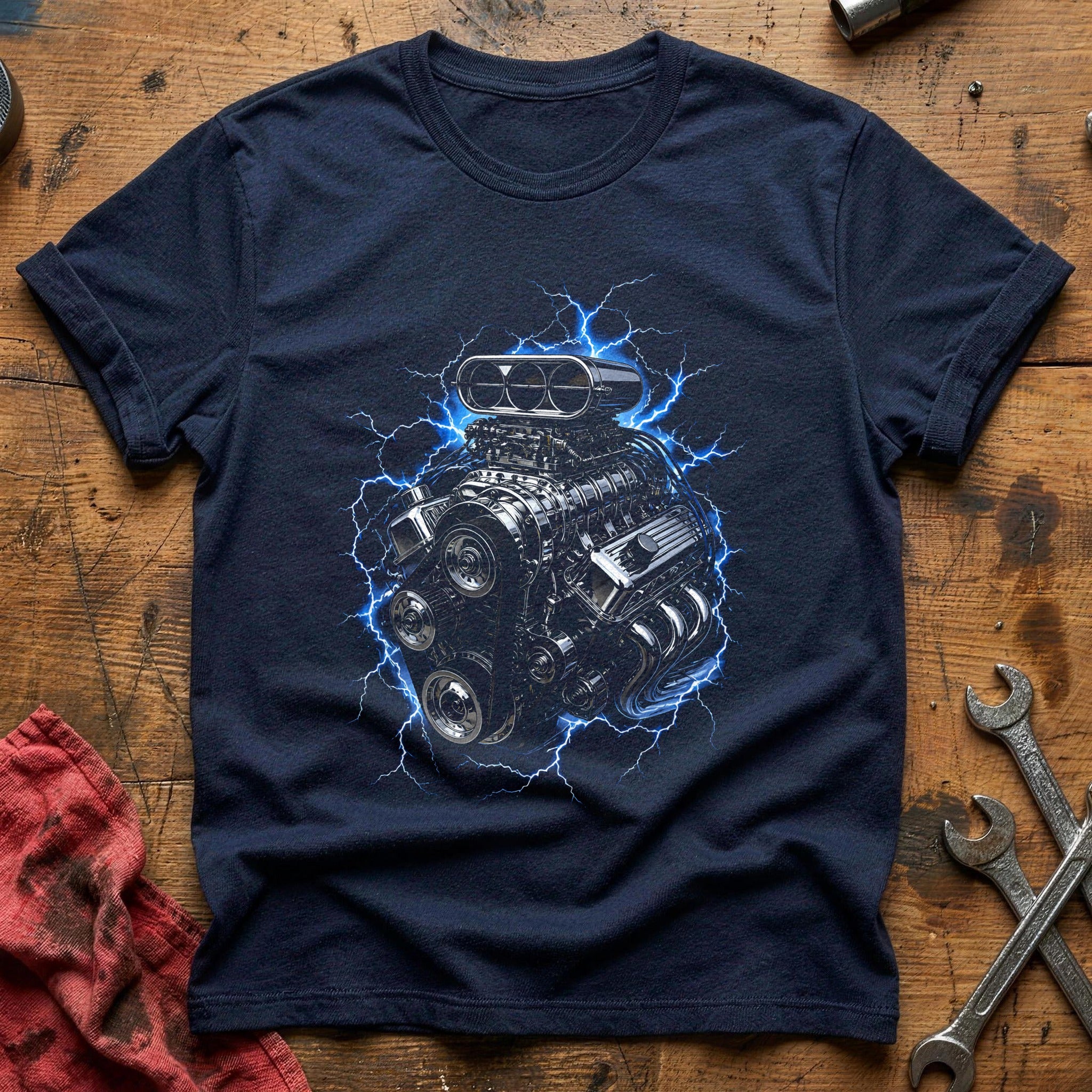 Hot Rod Engine Lightning T-Shirt - Navy