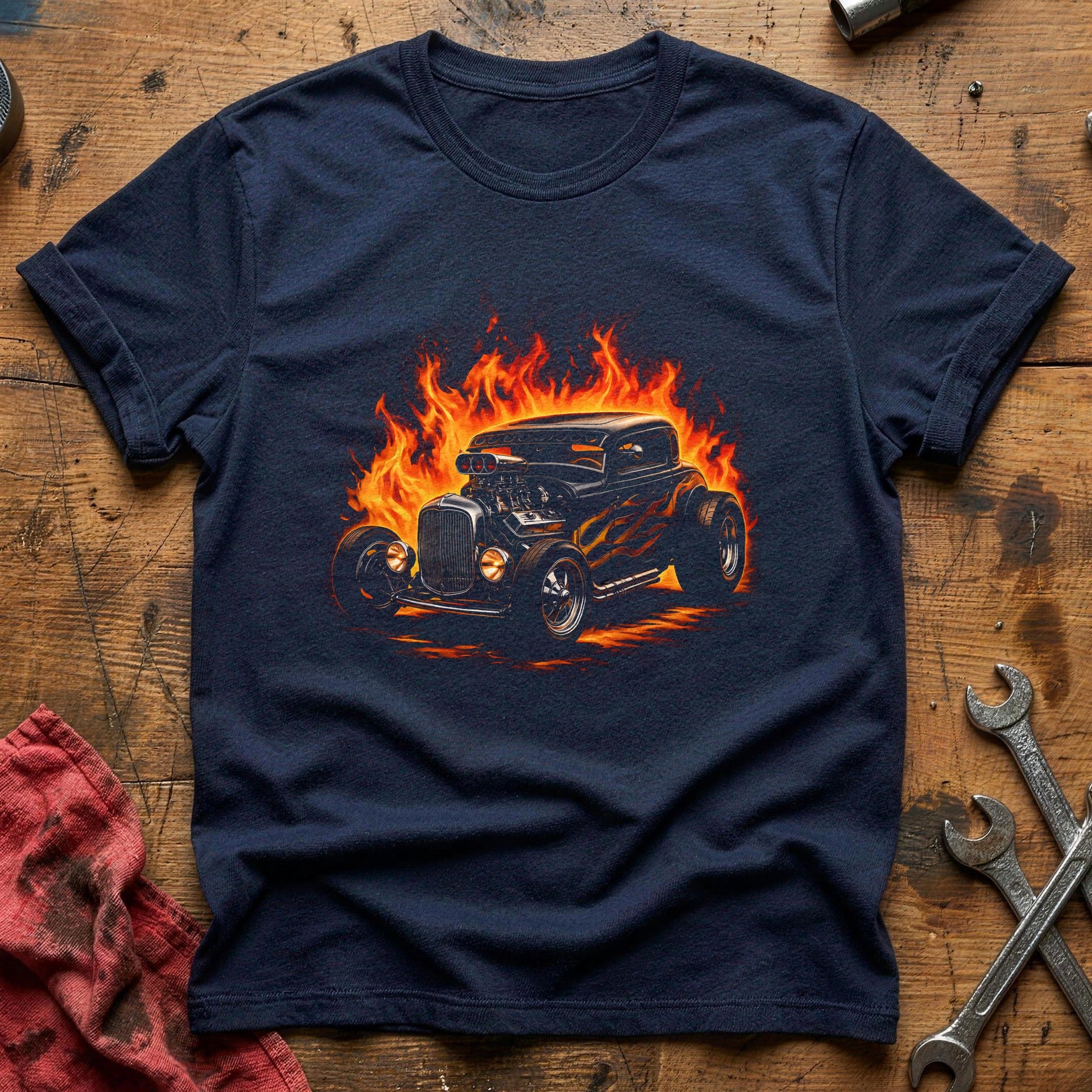 Hot Rod Flames T-Shirt - Navy