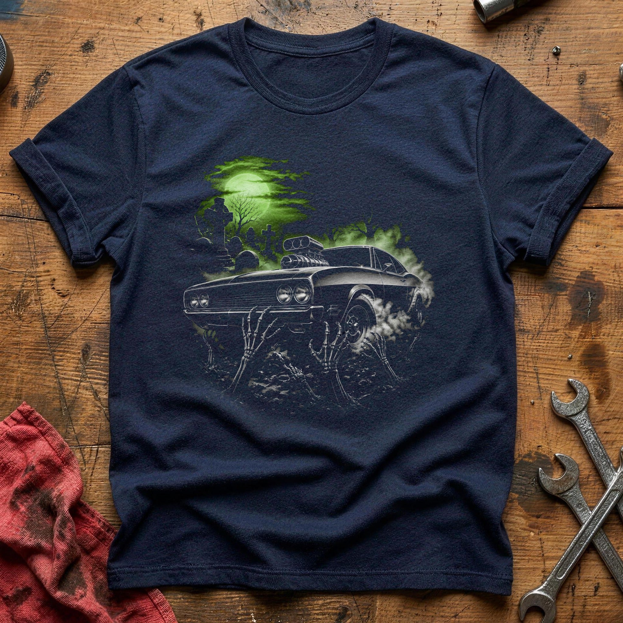 Hotrod Skeletal Hands 45 T-Shirt - Navy