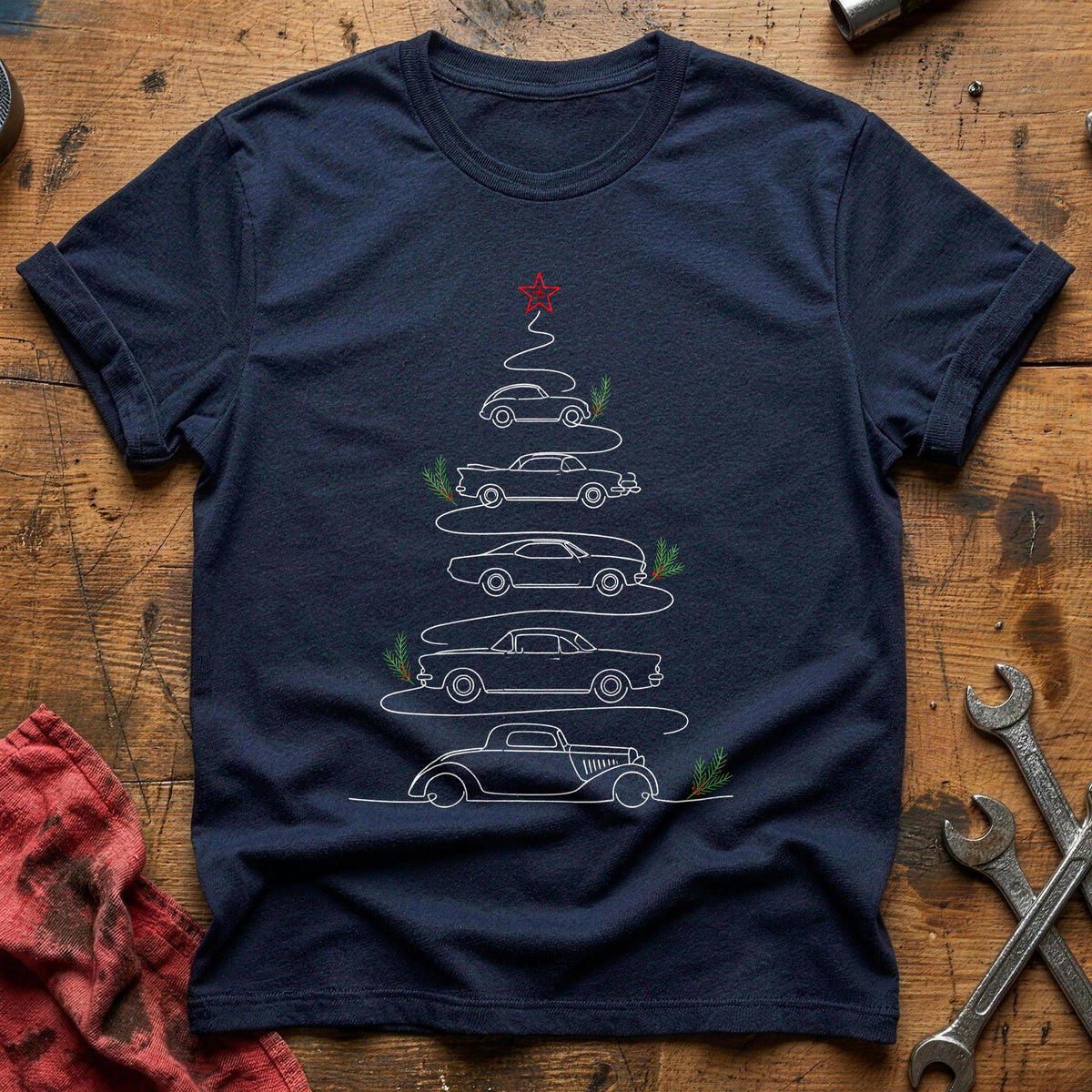 Minimal Line Car Tree 52 T-Shirt - Navy