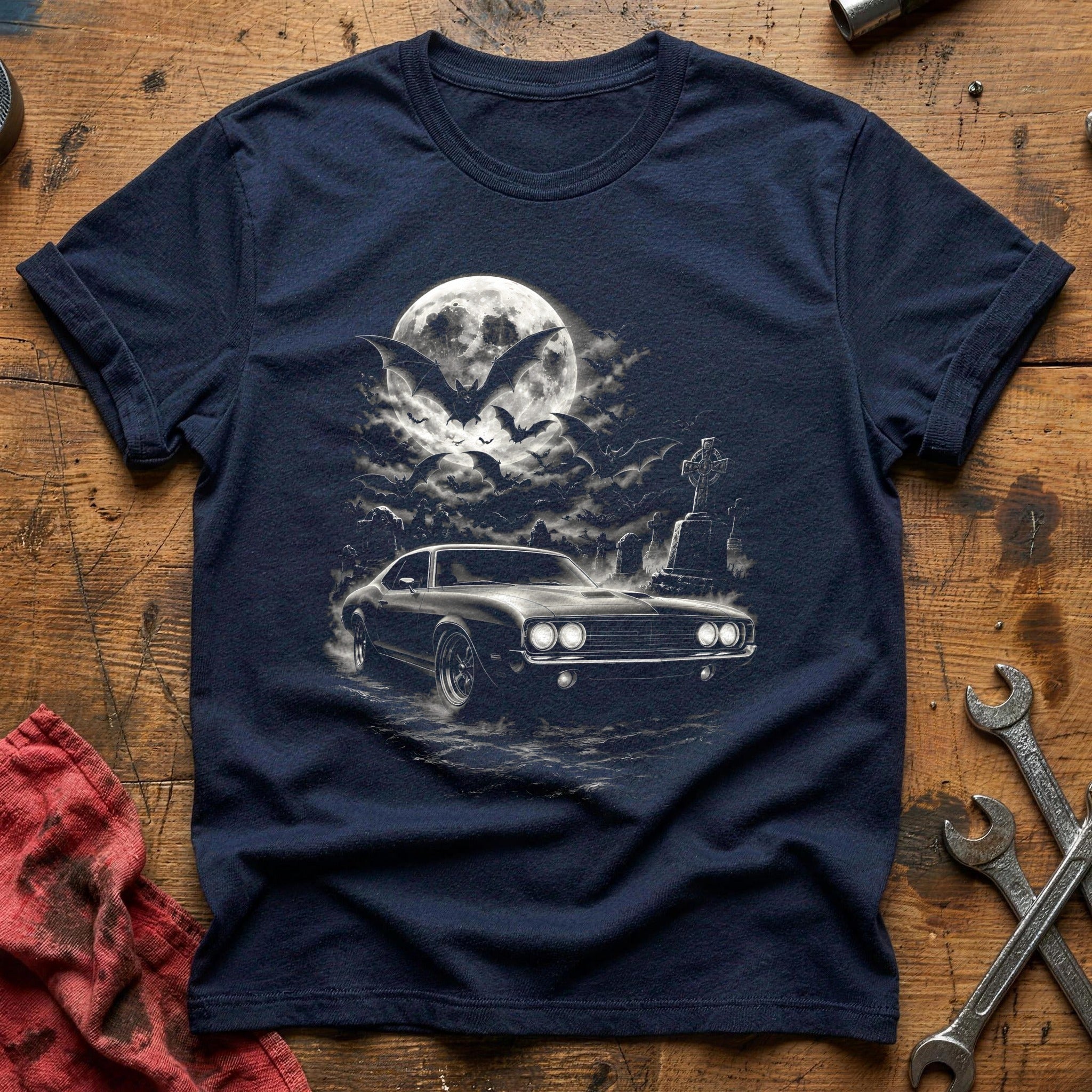 Musclecar Bats Gravestones 49 T-Shirt - Navy