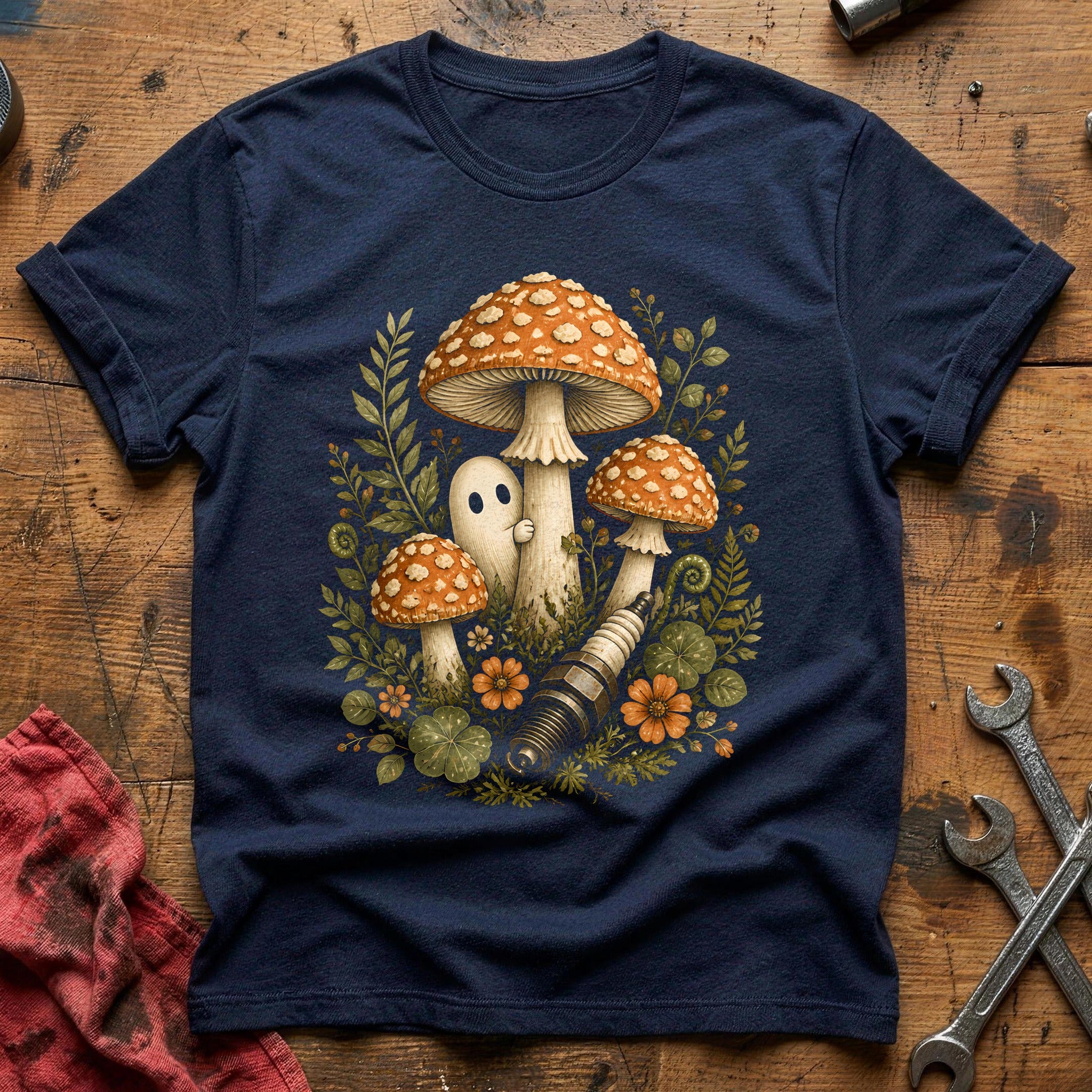 Mushroom Ghost Sparkplug 38 T-Shirt - Navy