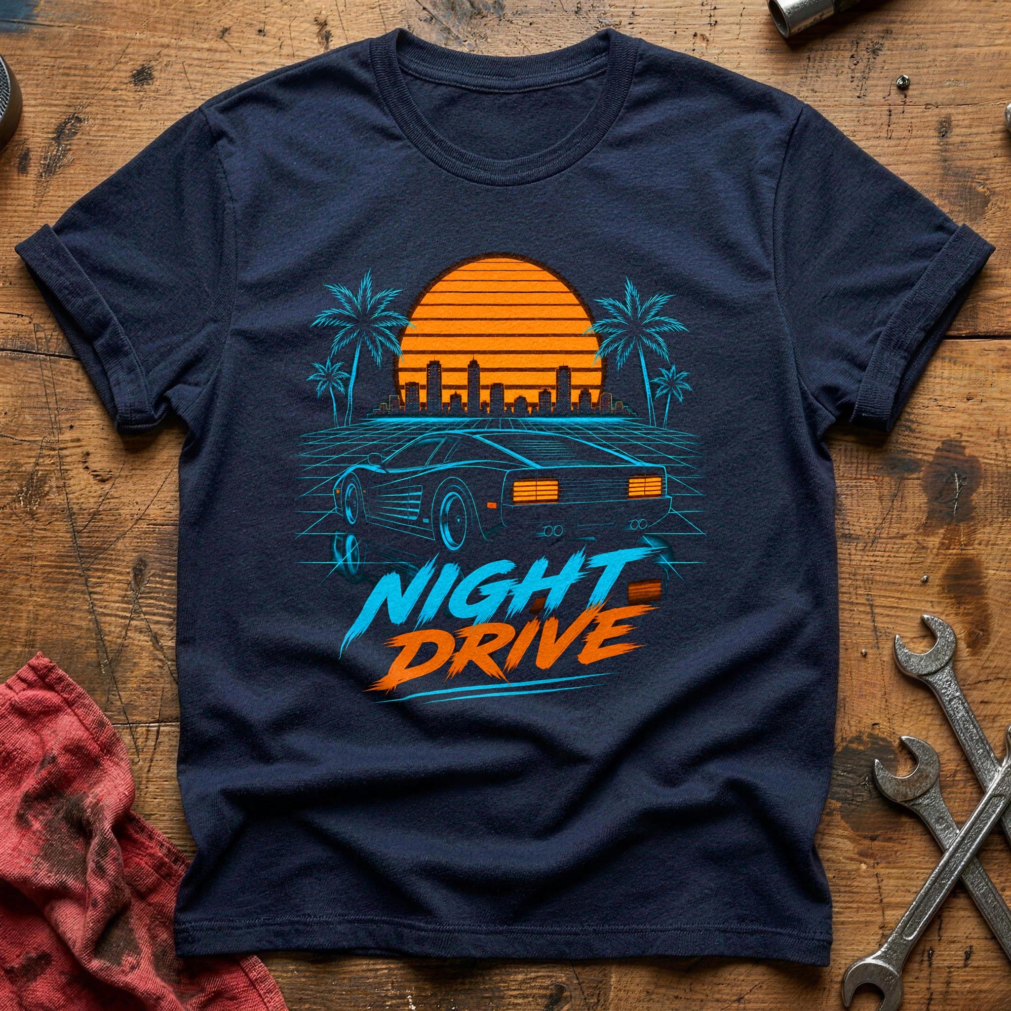 Night Drive Synthwave 41 T-Shirt - Navy