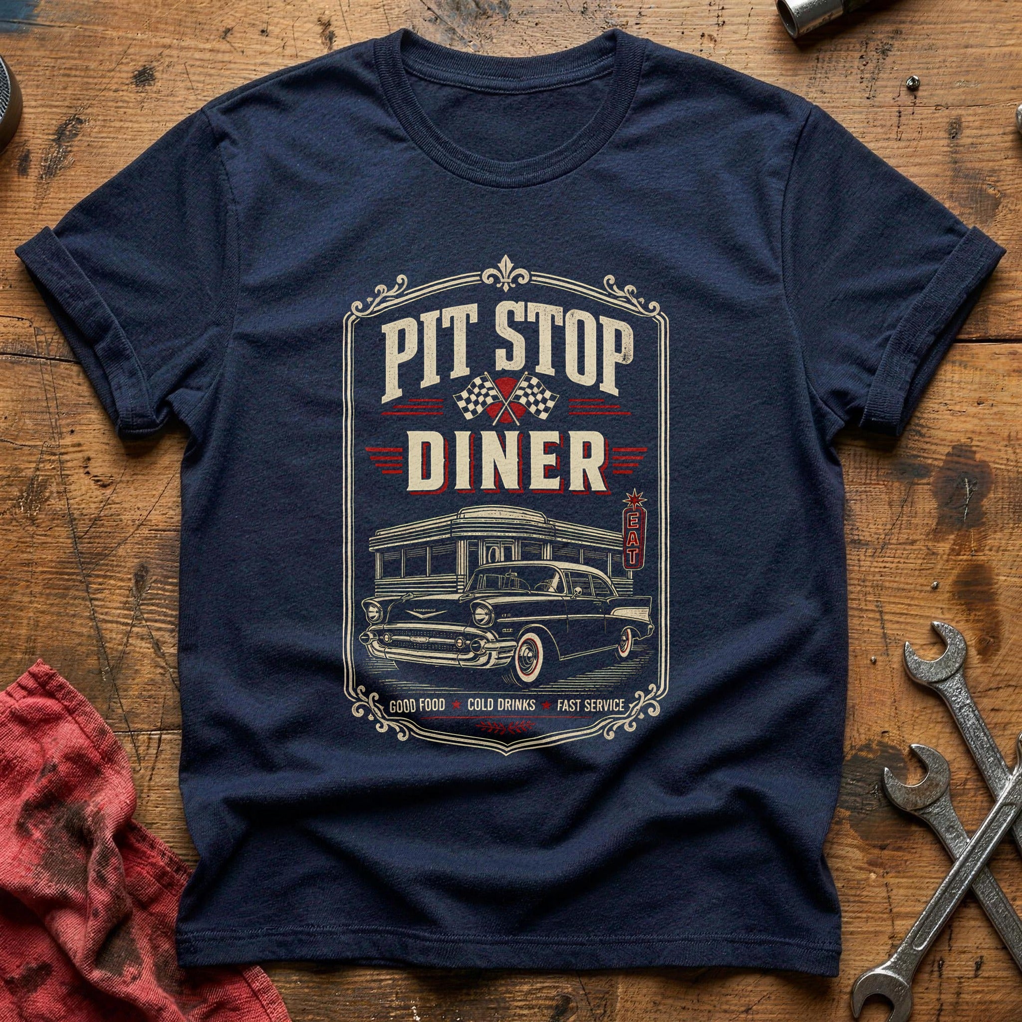 Pit Stop Diner Matchbook 81 T-Shirt - Navy