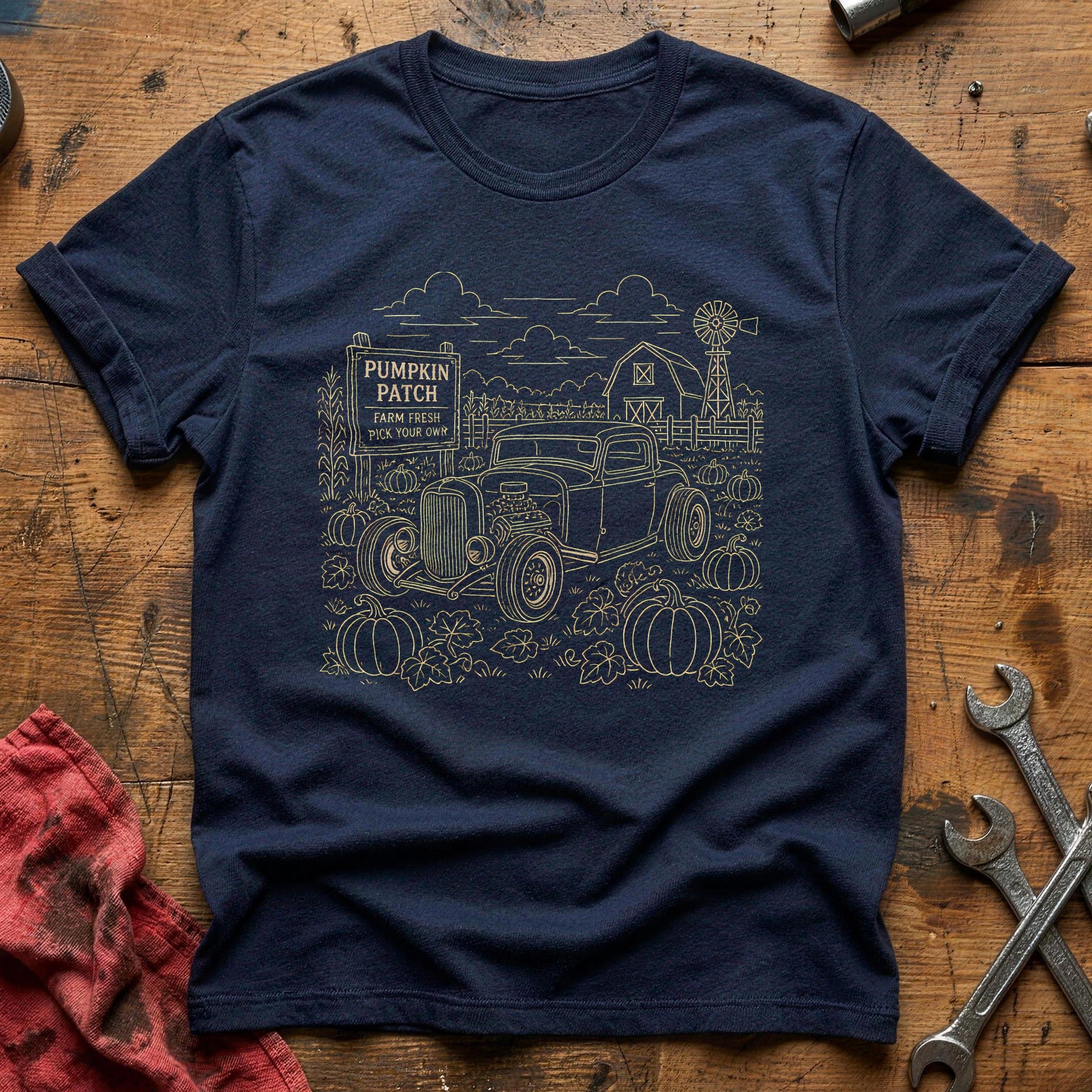 Pumpkin Patch Hotrod 50 T-Shirt - Navy