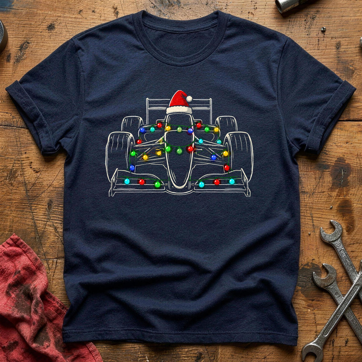 Race Car Christmas Lights 23 T-Shirt - Navy