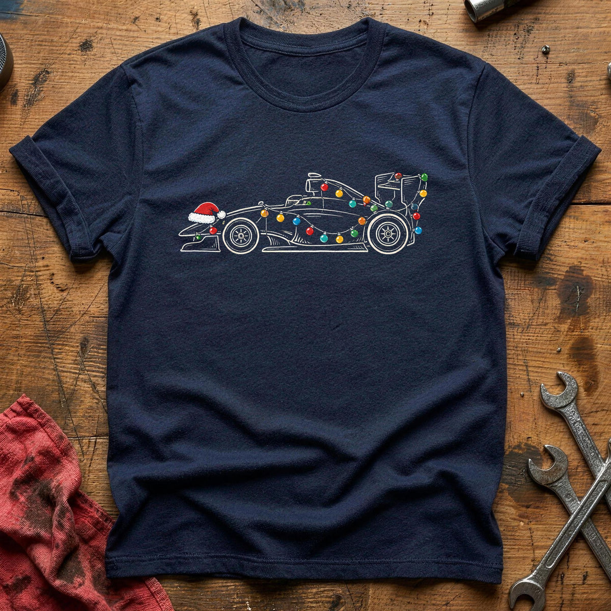 Race Car Christmas Lights 58 T-Shirt - Navy