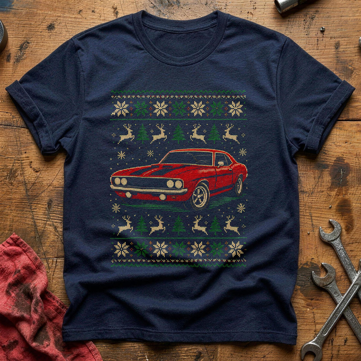 Red Muscle Car Sweater 33 T-Shirt - Navy