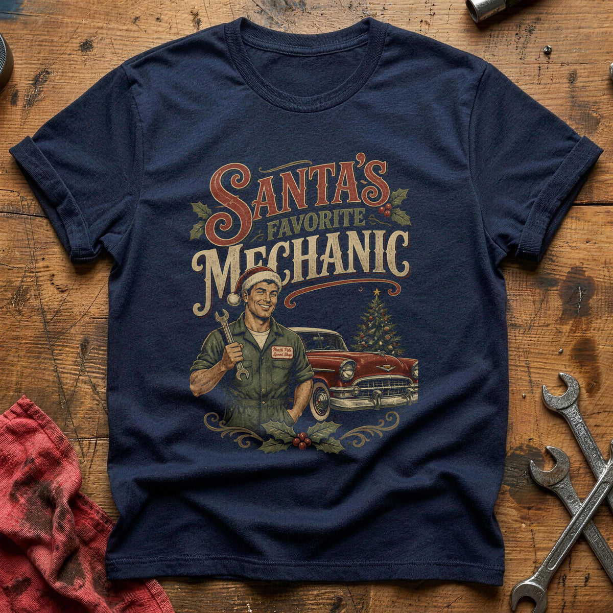 Santa's Favorite Mechanic 96 T-Shirt - Navy