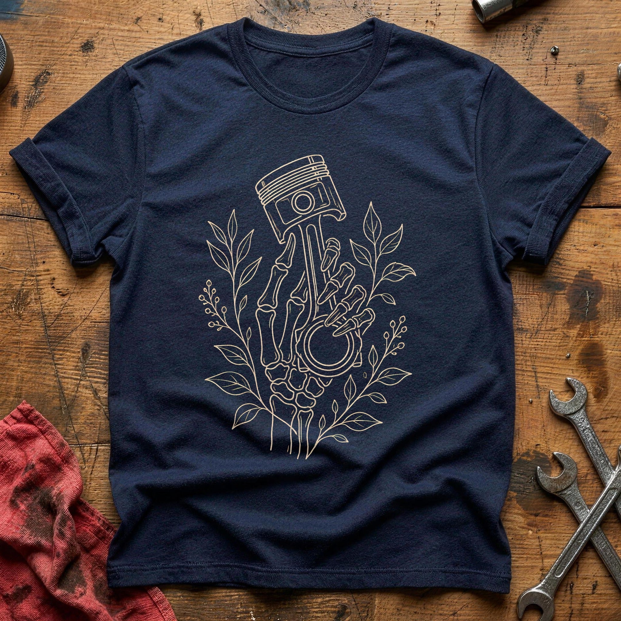 Skeletal Hand Piston 83 T-Shirt - Navy