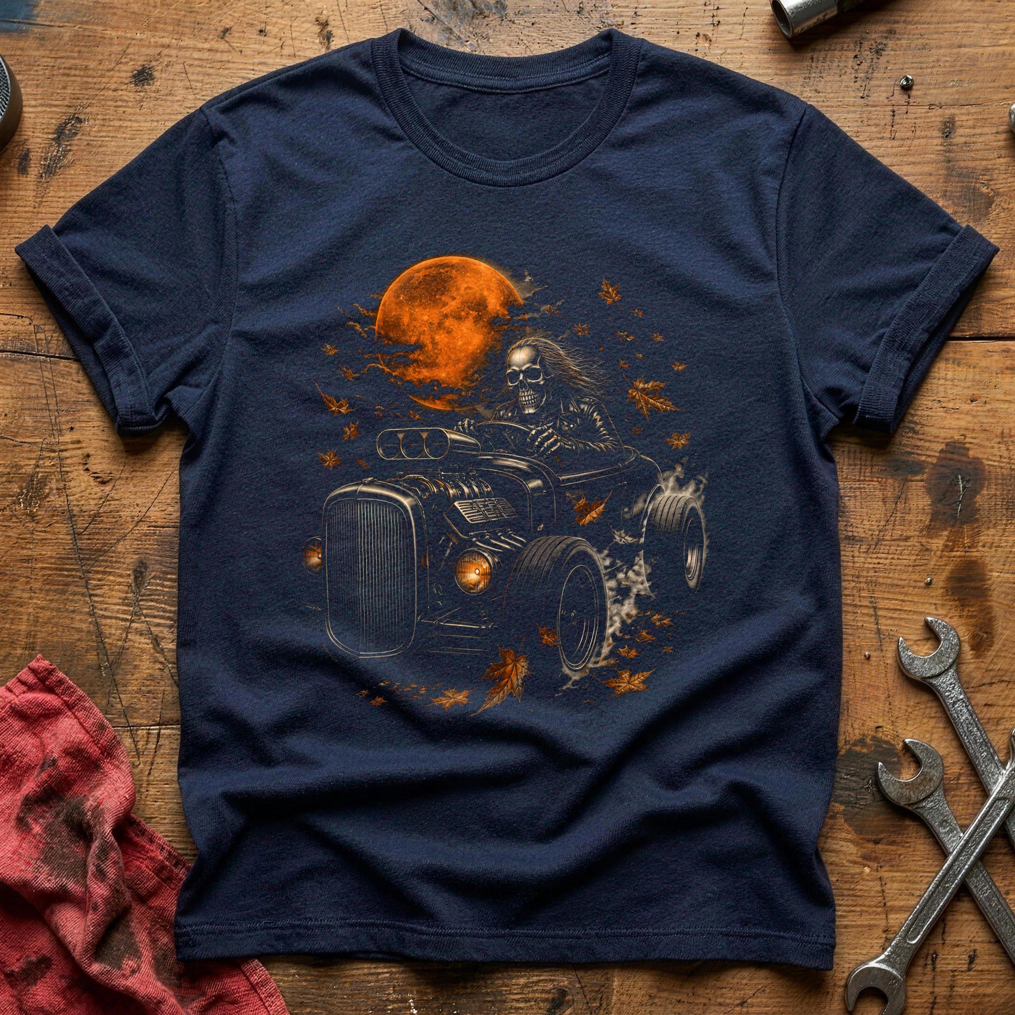 Skeleton Driving Hotrod 89 T-Shirt - Navy