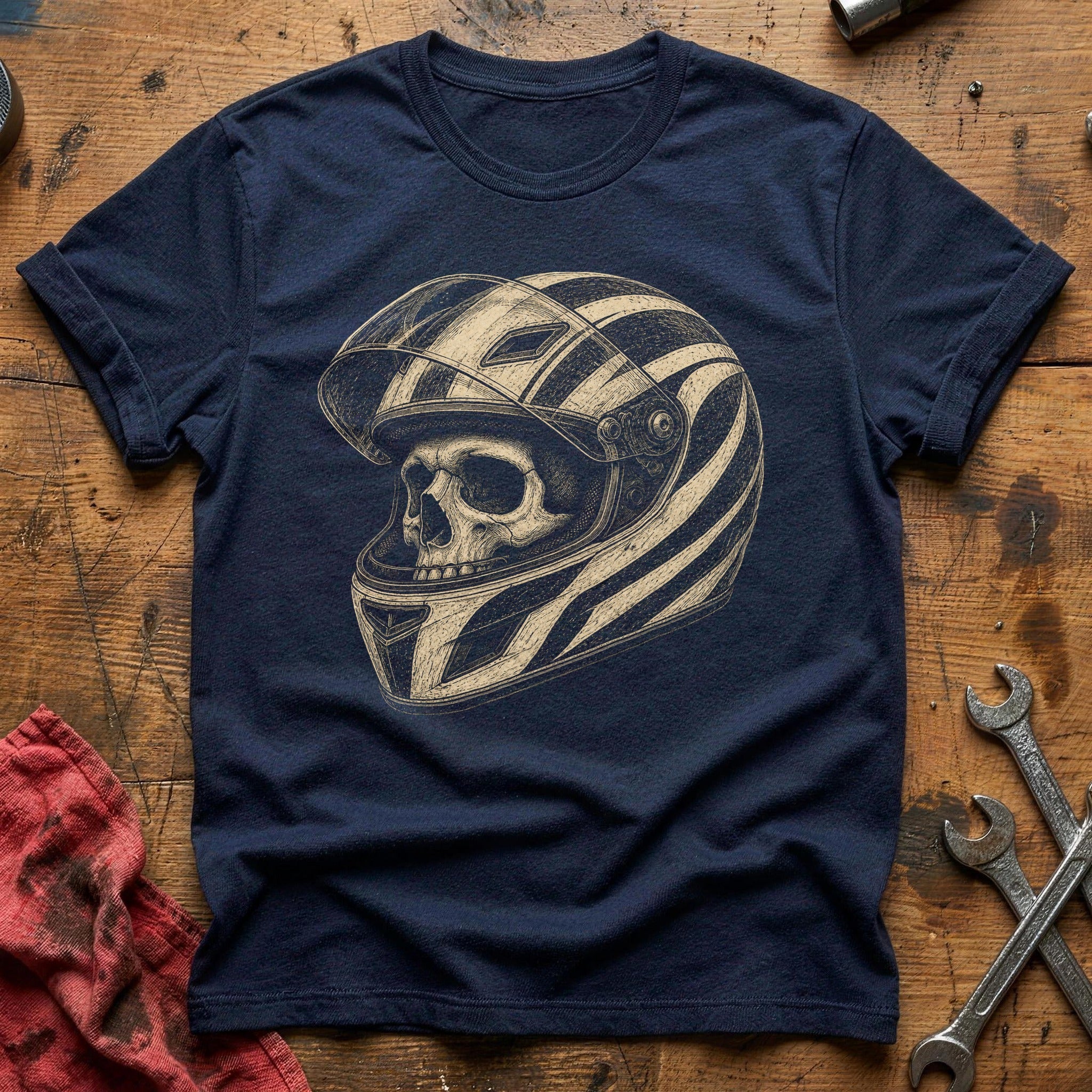 Sketch Racer Skull T-Shirt - Navy