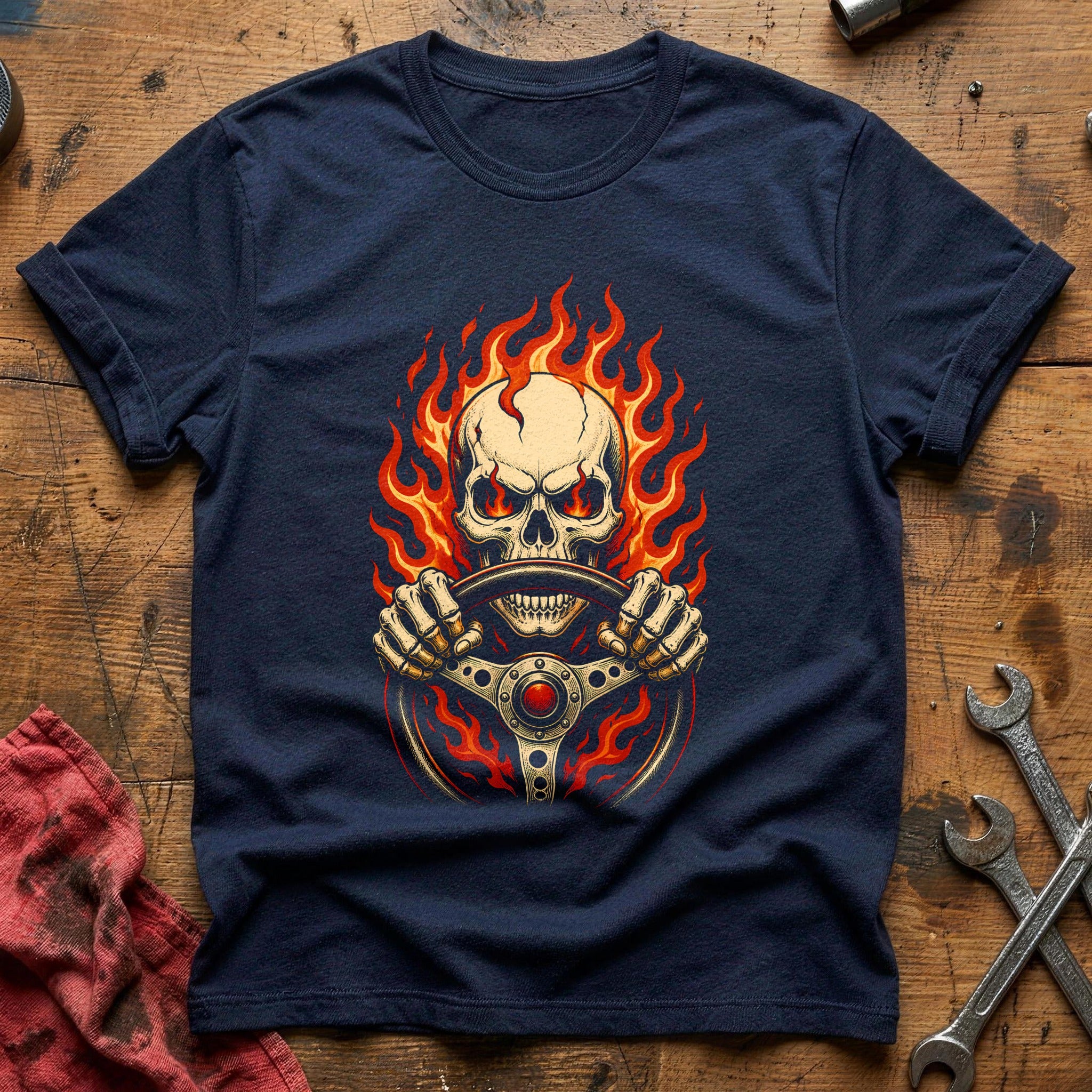 Skull Wheel Flash 77 T-Shirt - Navy