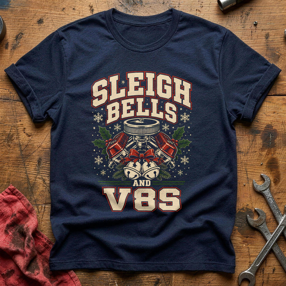 Sleigh Bells And V8s 30 T-Shirt - Navy
