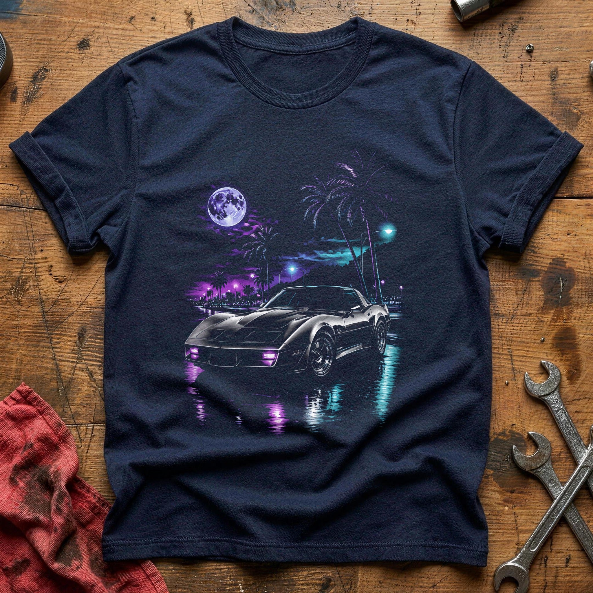 Sports Car Night Drive T-Shirt - Navy