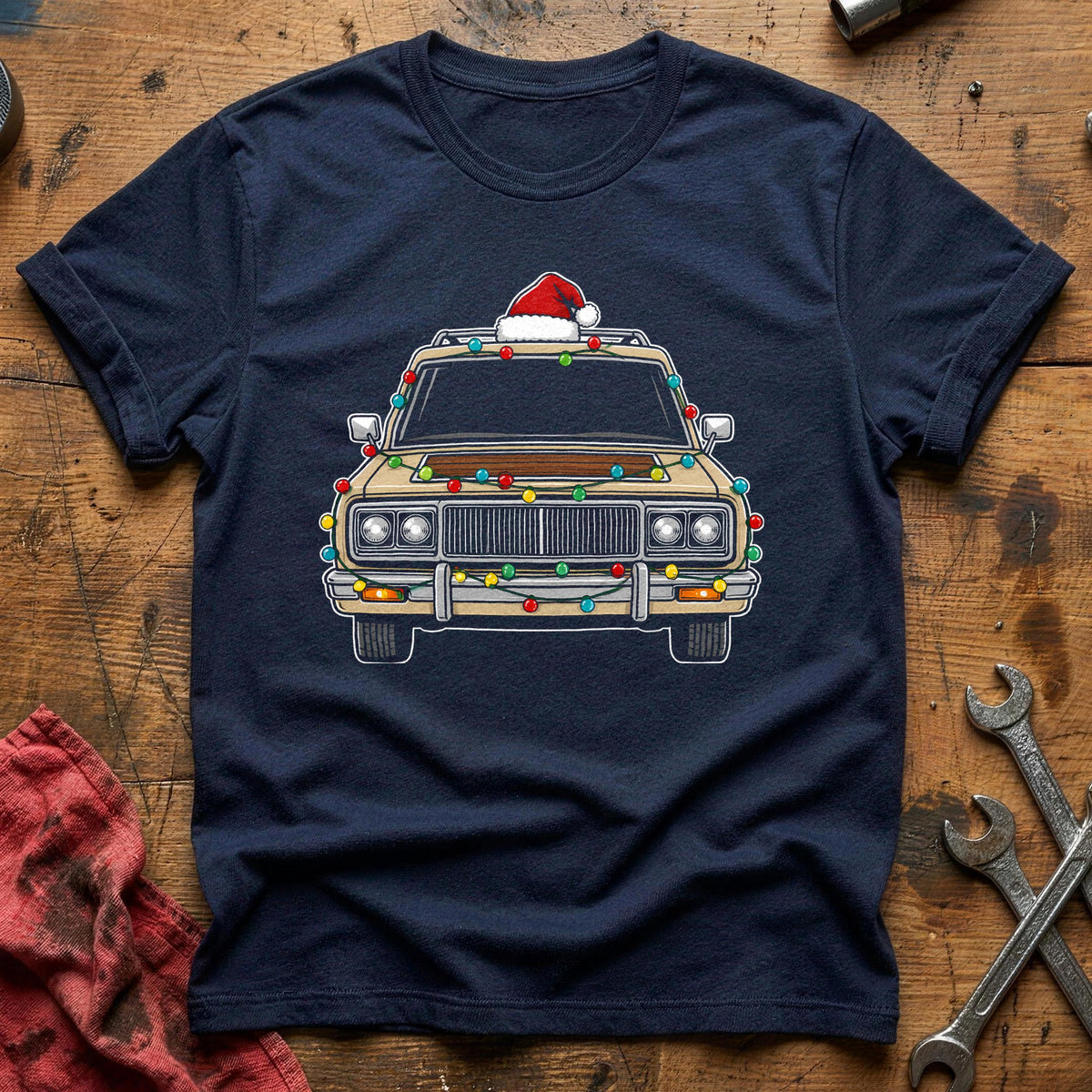 Station Wagon Christmas Lights 39 T-Shirt - Navy