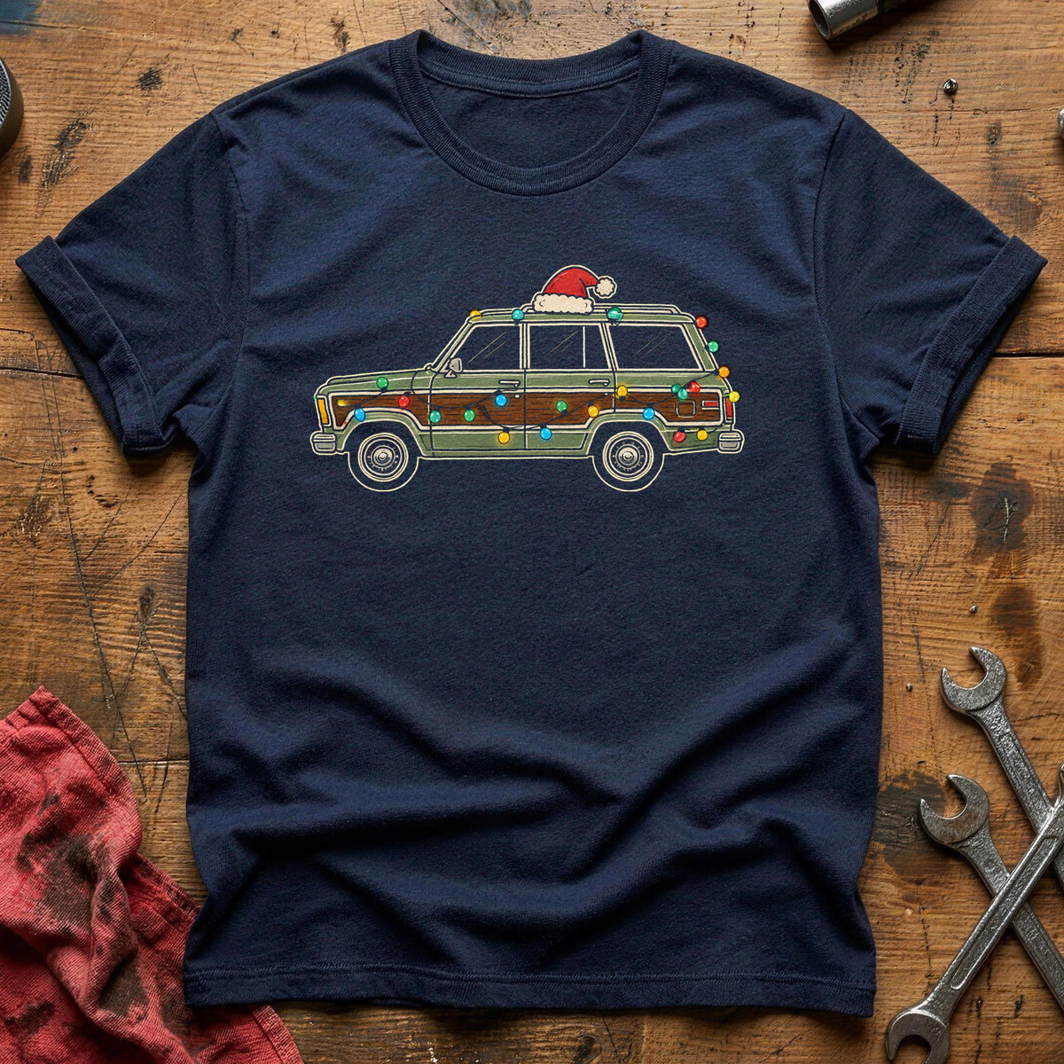 Station Wagon Christmas Lights 42 T-Shirt - Navy