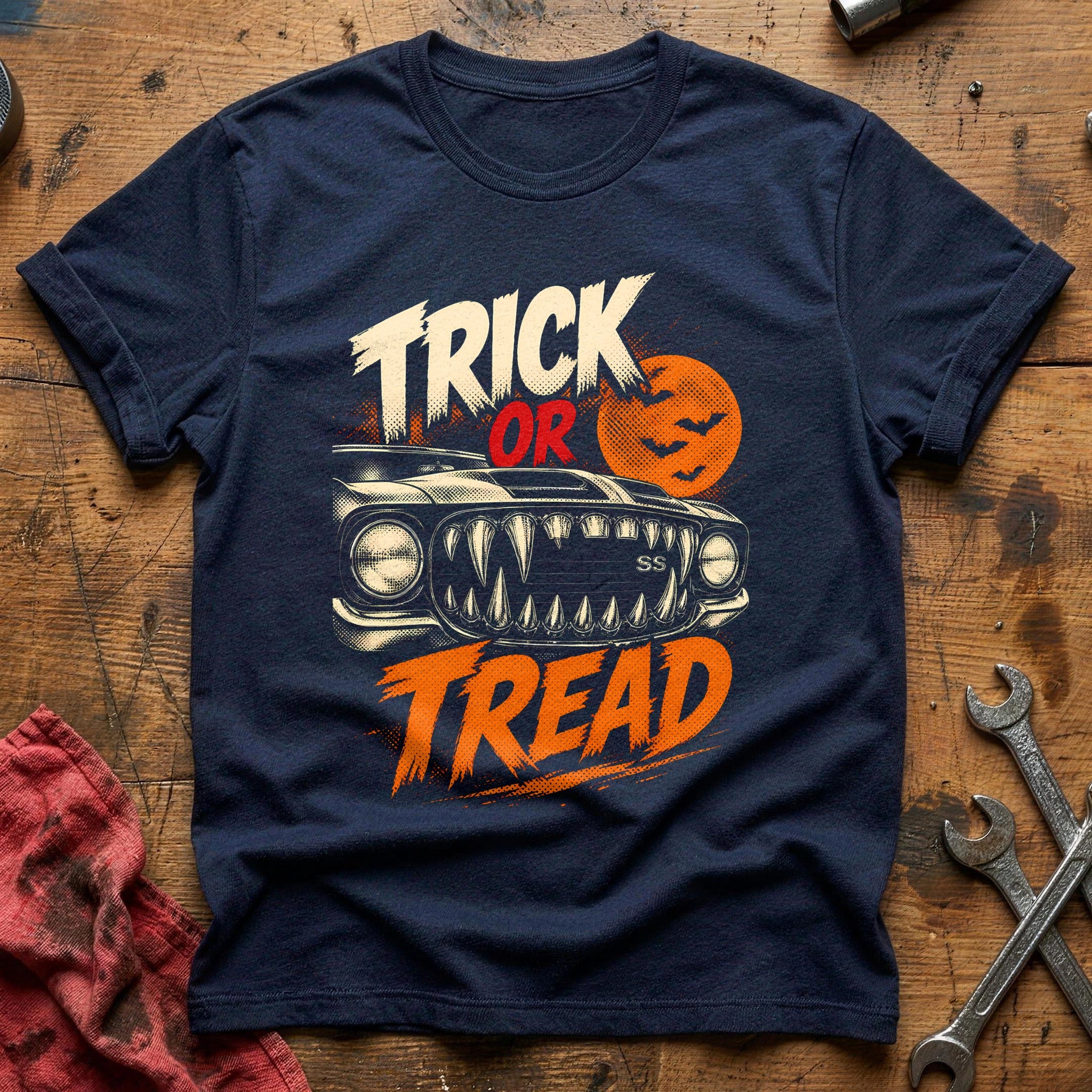 Trick Or Tread Fangs 19 T-Shirt - Navy