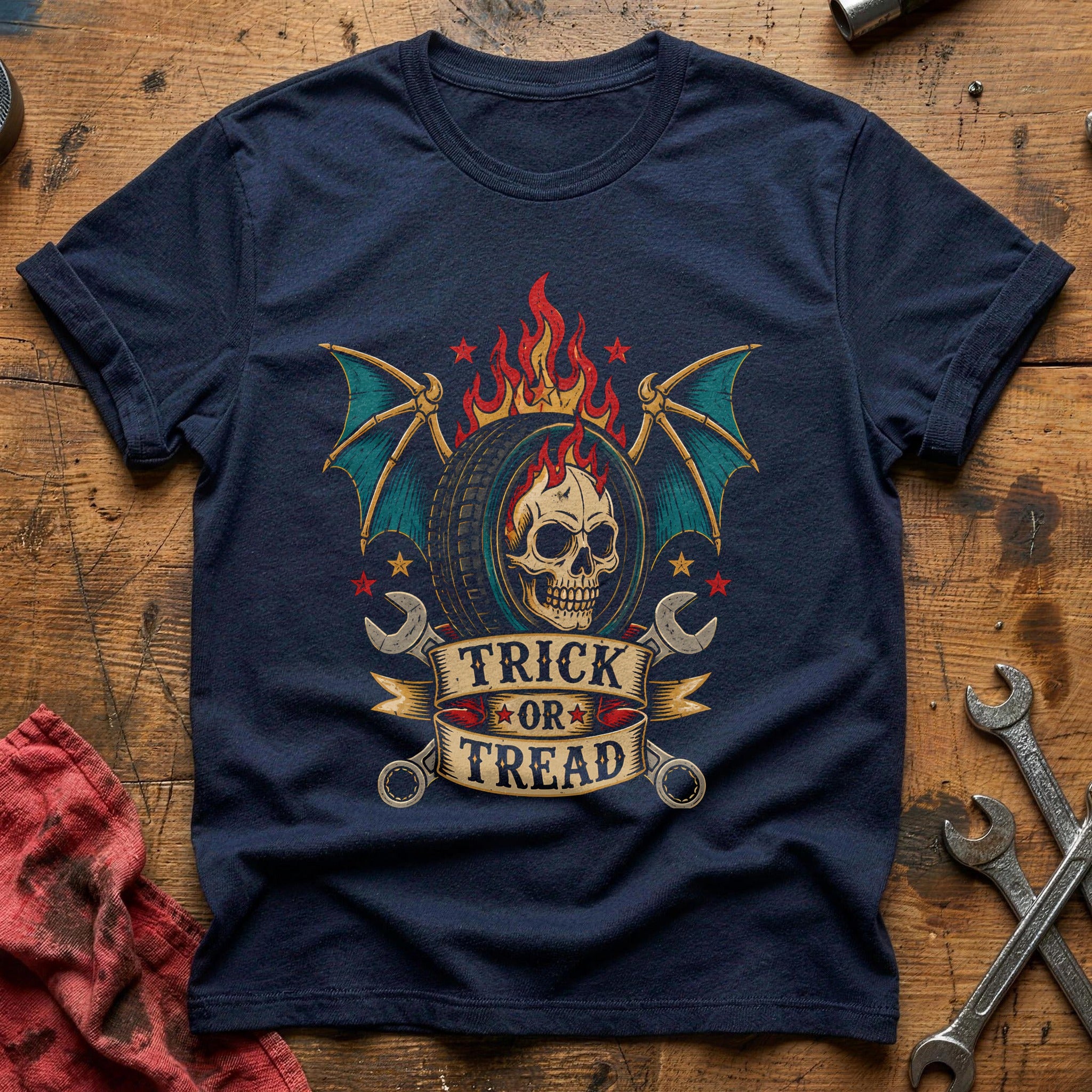 Trick Or Tread Tattoo 32 T-Shirt - Navy