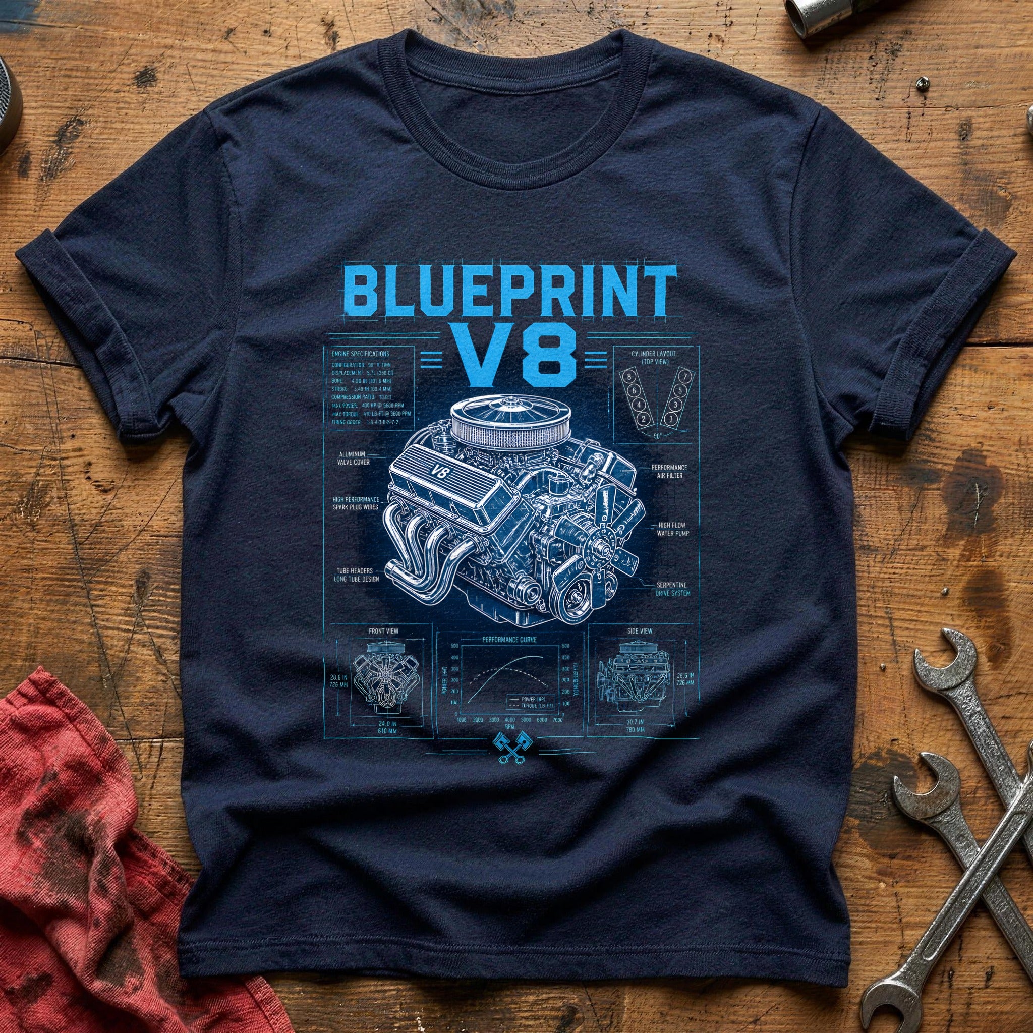 V8 Spec Sheet T-Shirt - Navy