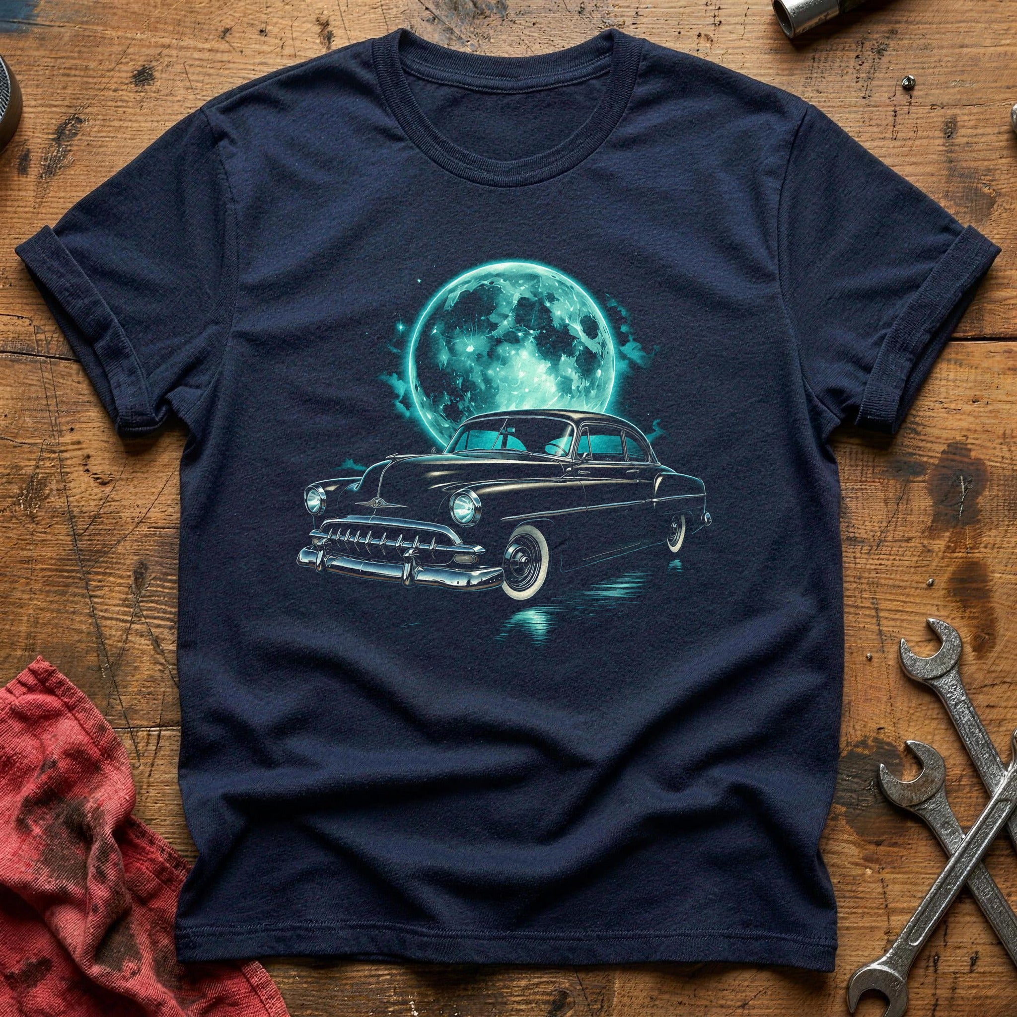 Vintage Car Moon Night T-Shirt - Navy