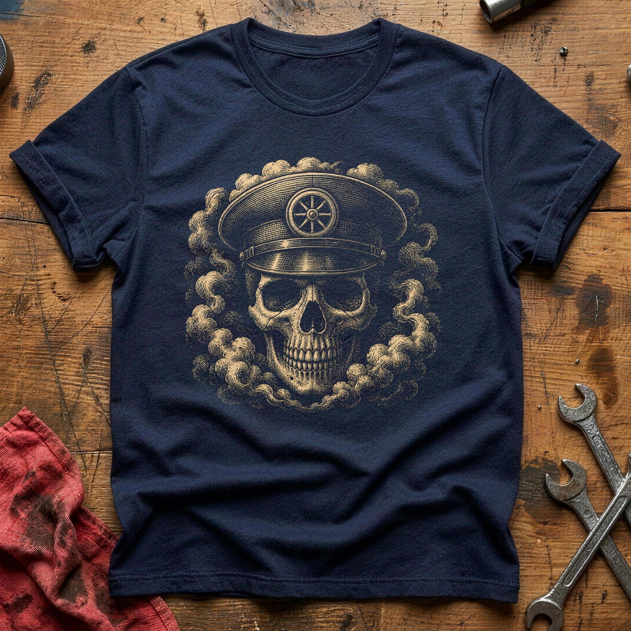 Wheel Cap Skull T-Shirt - Navy