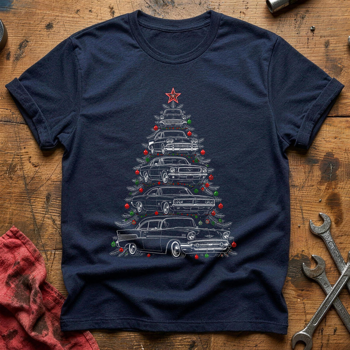 Whiteline Car Tree Baubles 27 T-Shirt - Navy