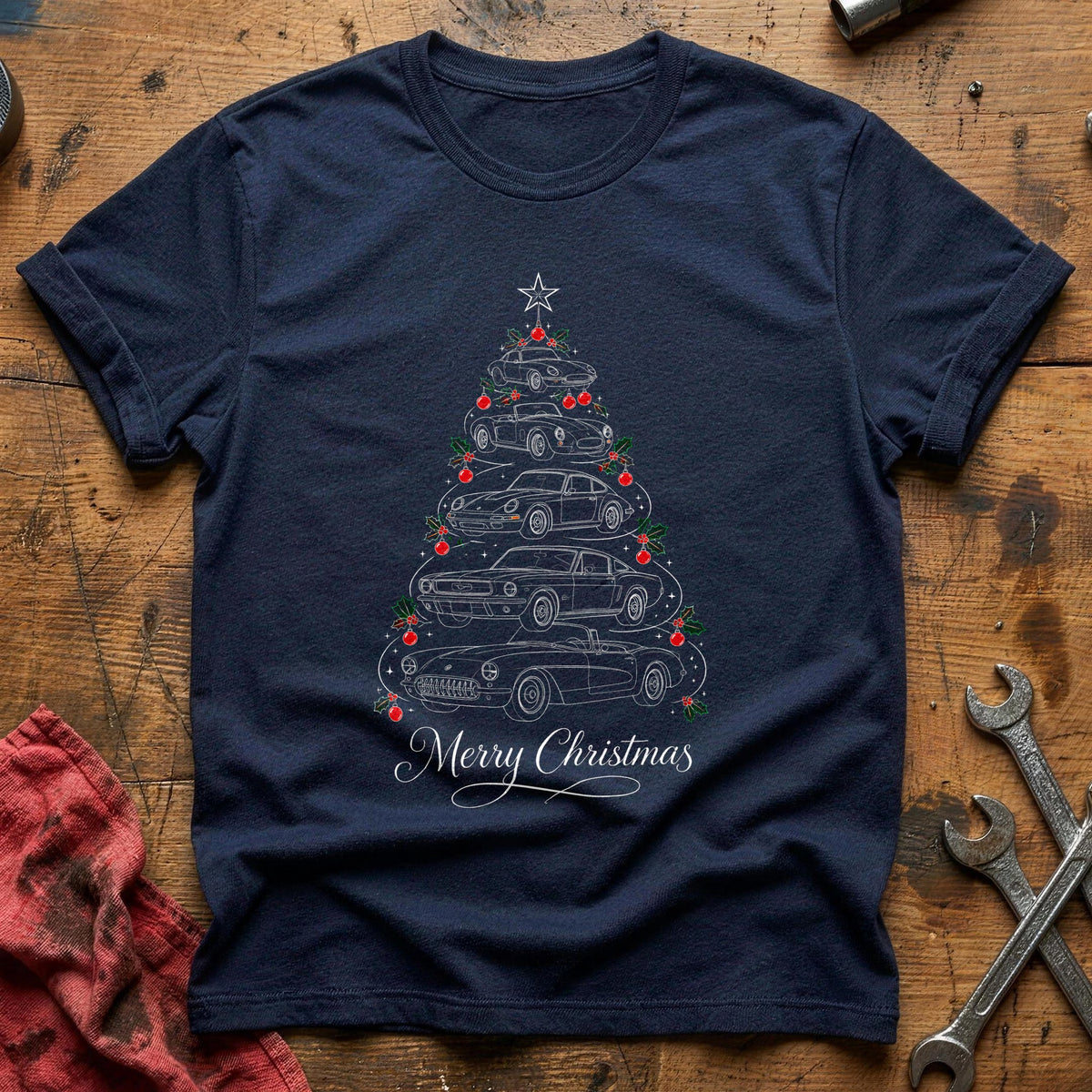 Whiteline Car Tree Script 78 T-Shirt - Navy