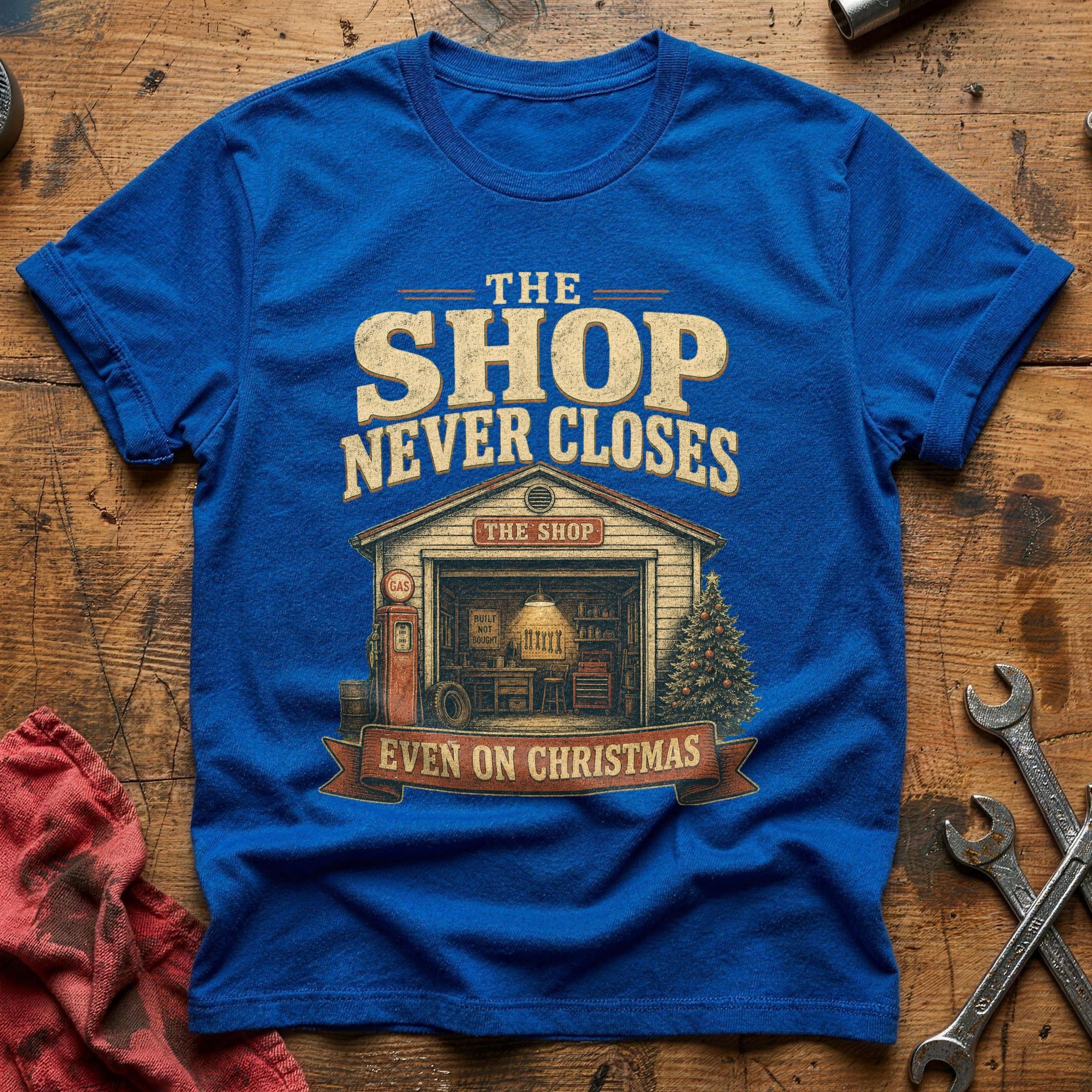The Shop Never Closes T-Shirt - Royal