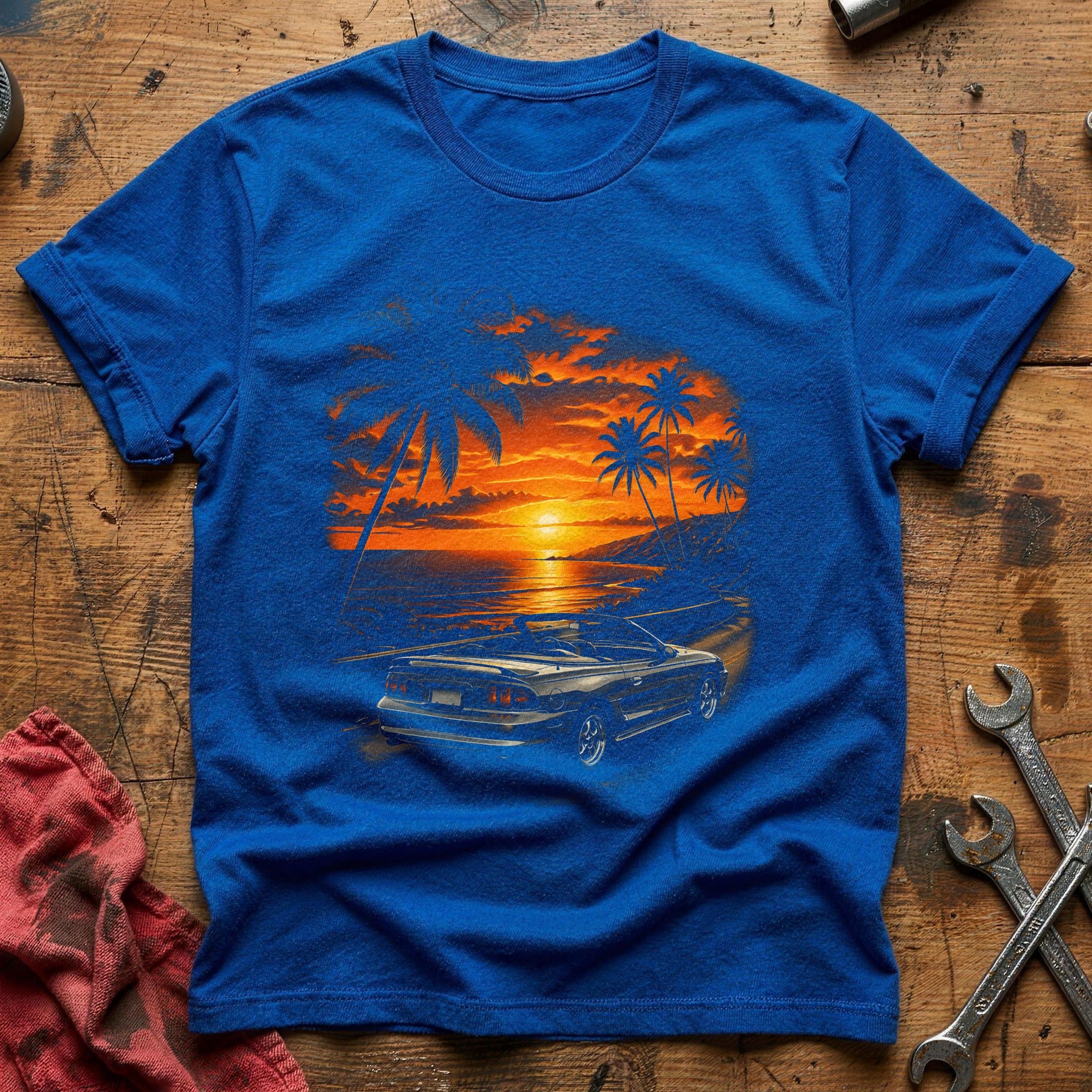 Convertible Beach Sunset T-Shirt - Royal