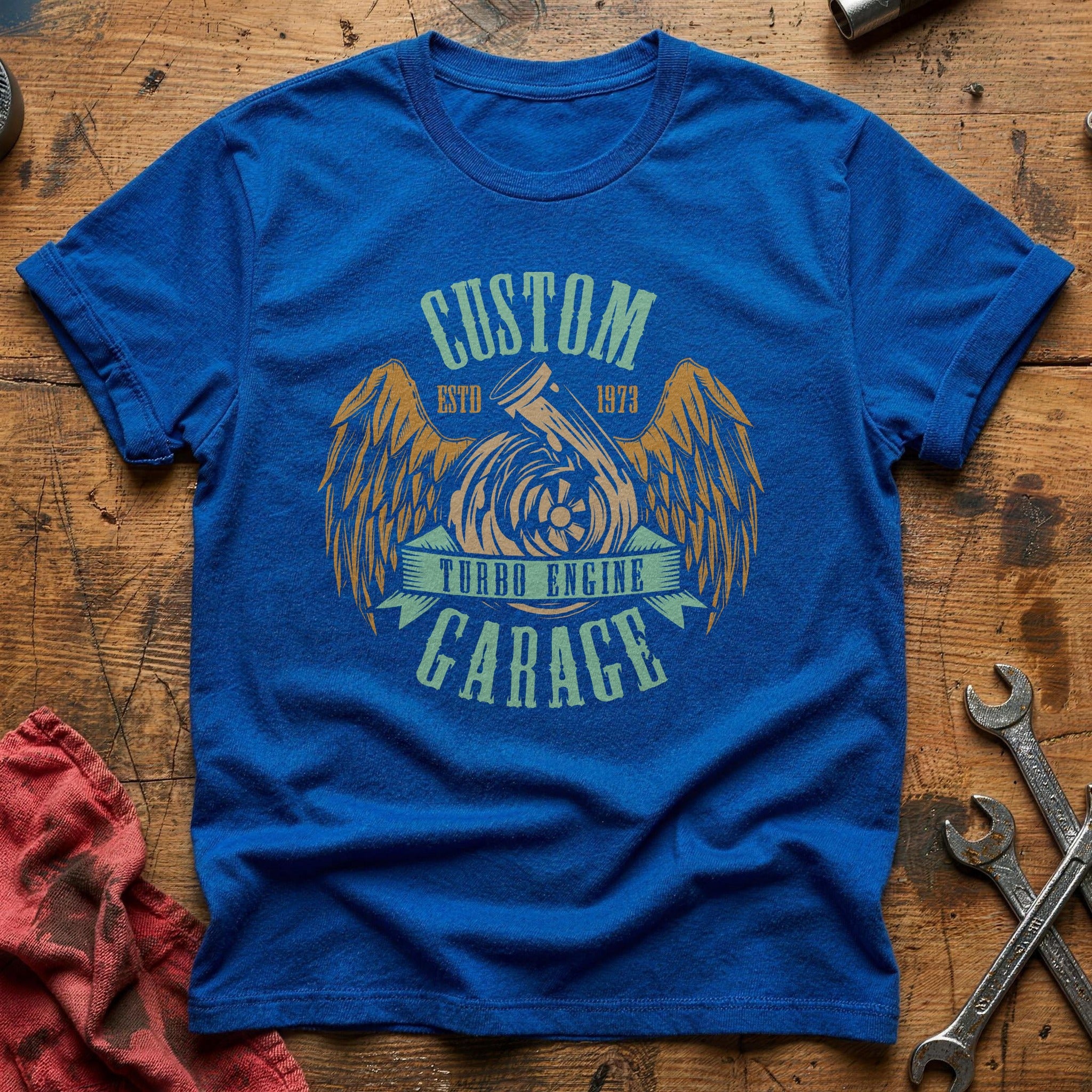 Custom turbo engine garage T-Shirt - Royal