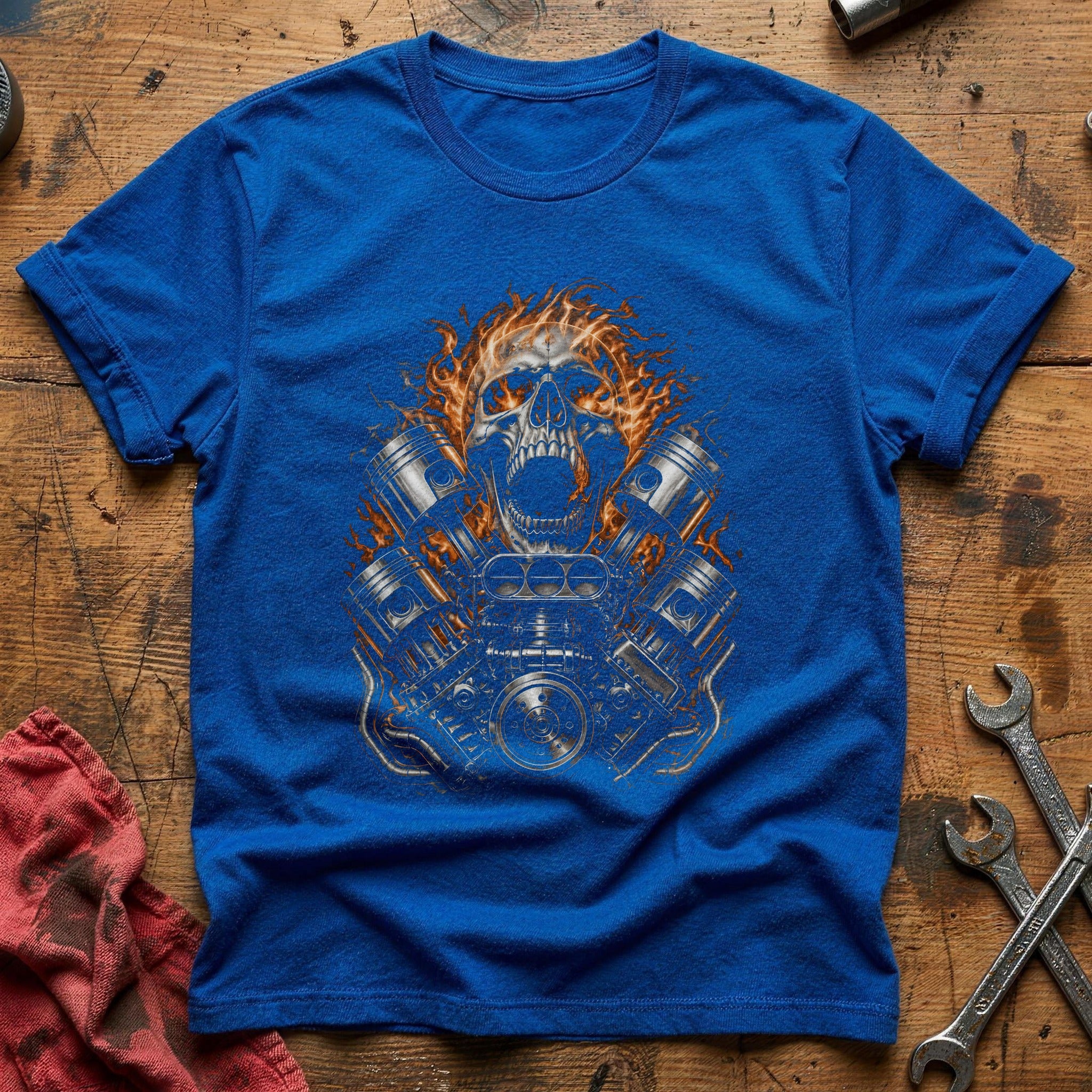 Flaming Skull Pistons 13 T-Shirt - Royal