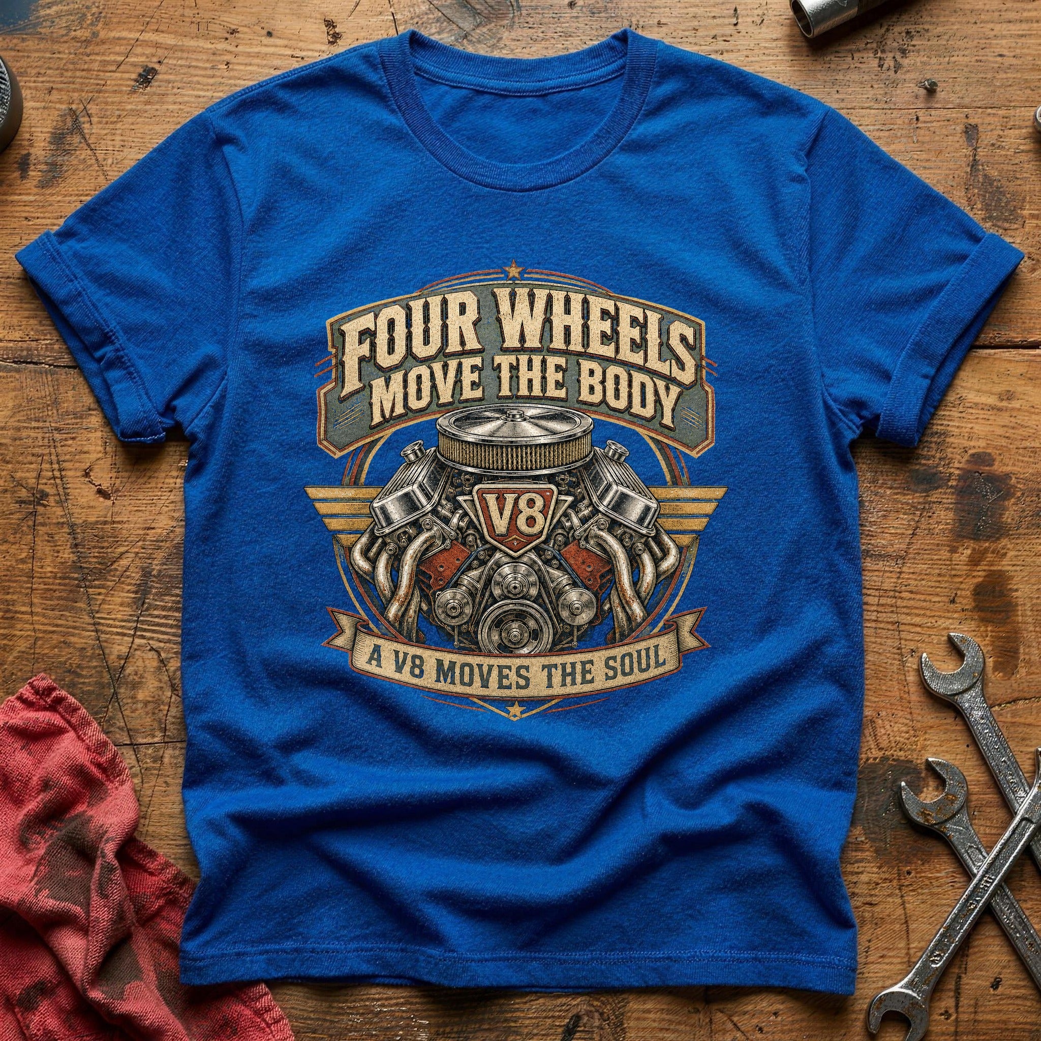 Four Wheels Move the Body T-Shirt - Royal