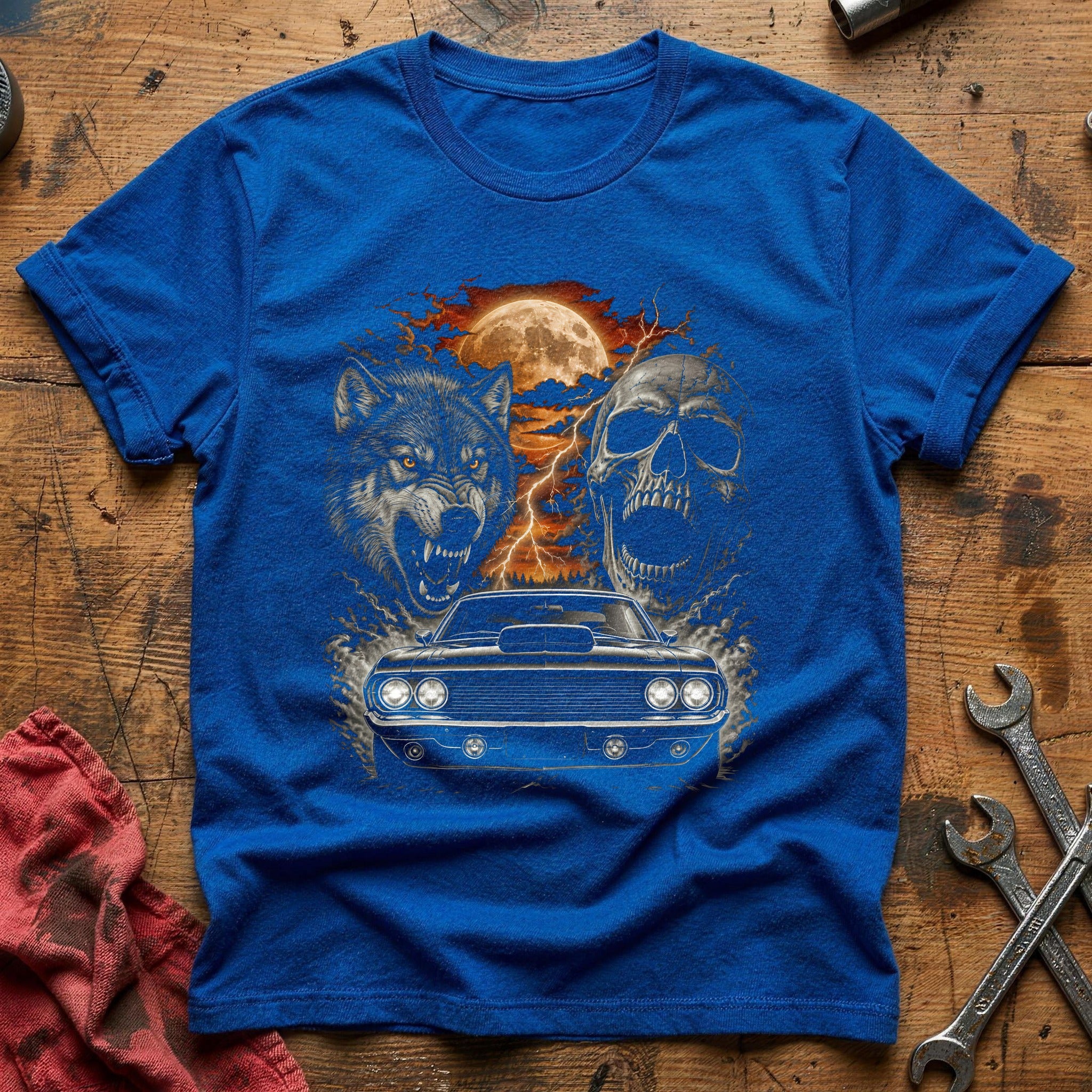Grand Hotrod Wolf Skull 19 T-Shirt - Royal