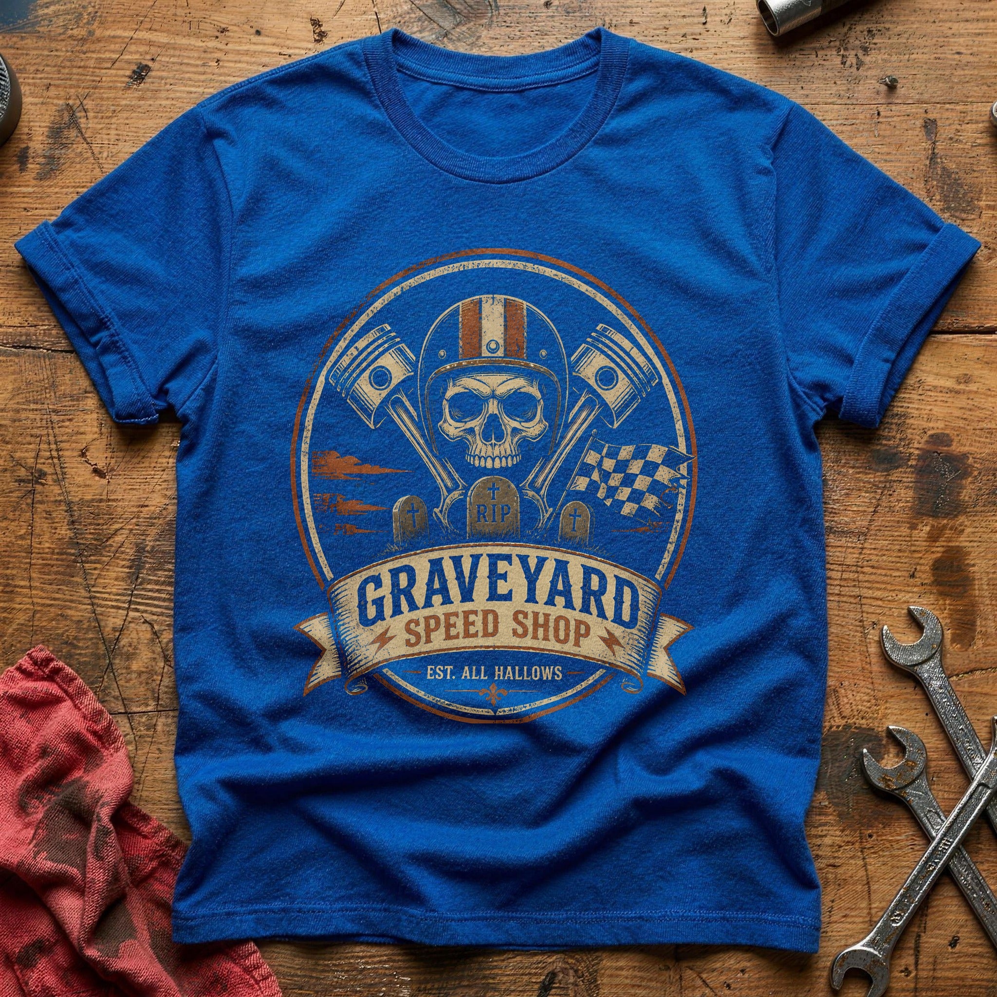Graveyard Speed Shop Emblem 21 T-Shirt - Royal