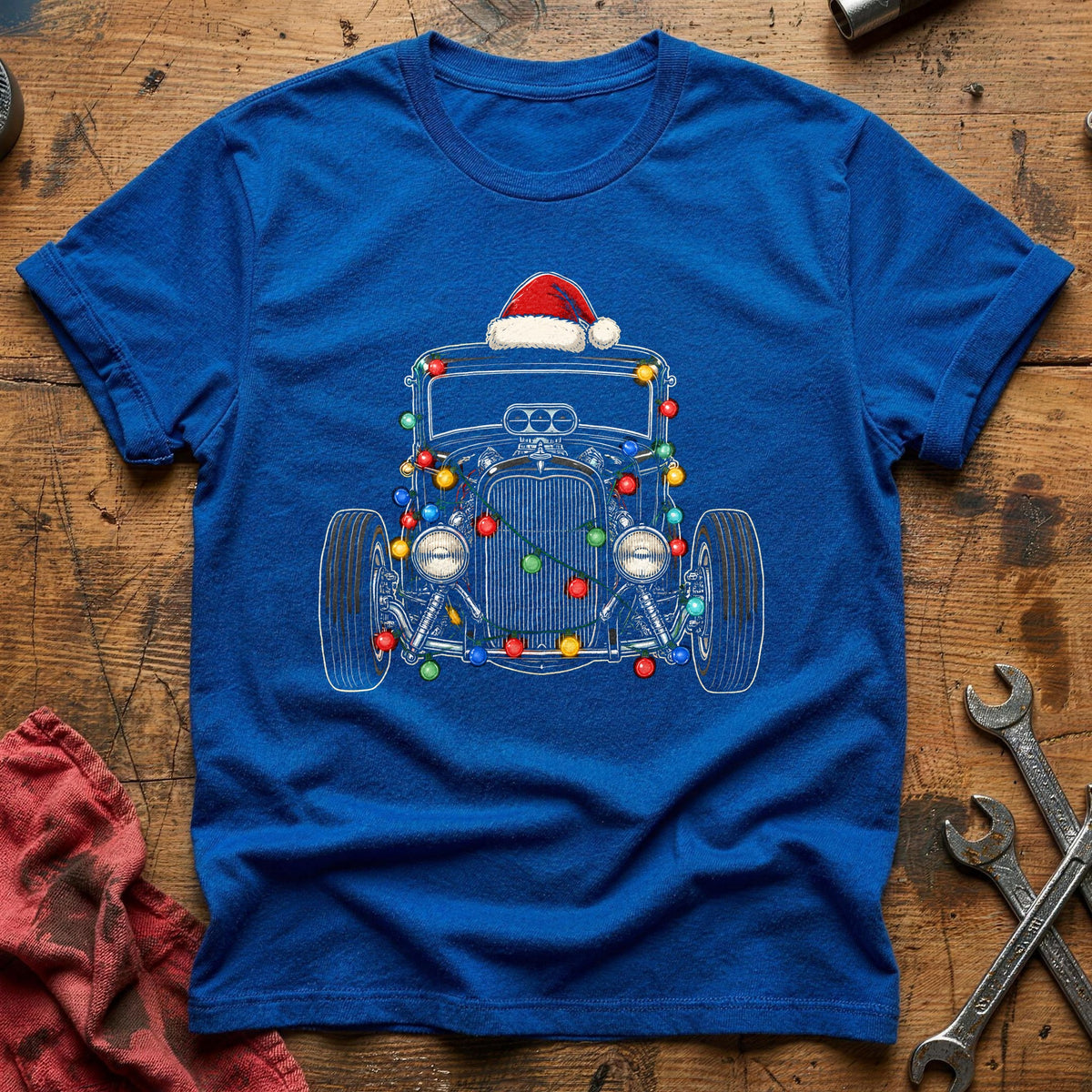 Hot Rod Christmas Lights 76 T-Shirt - Royal