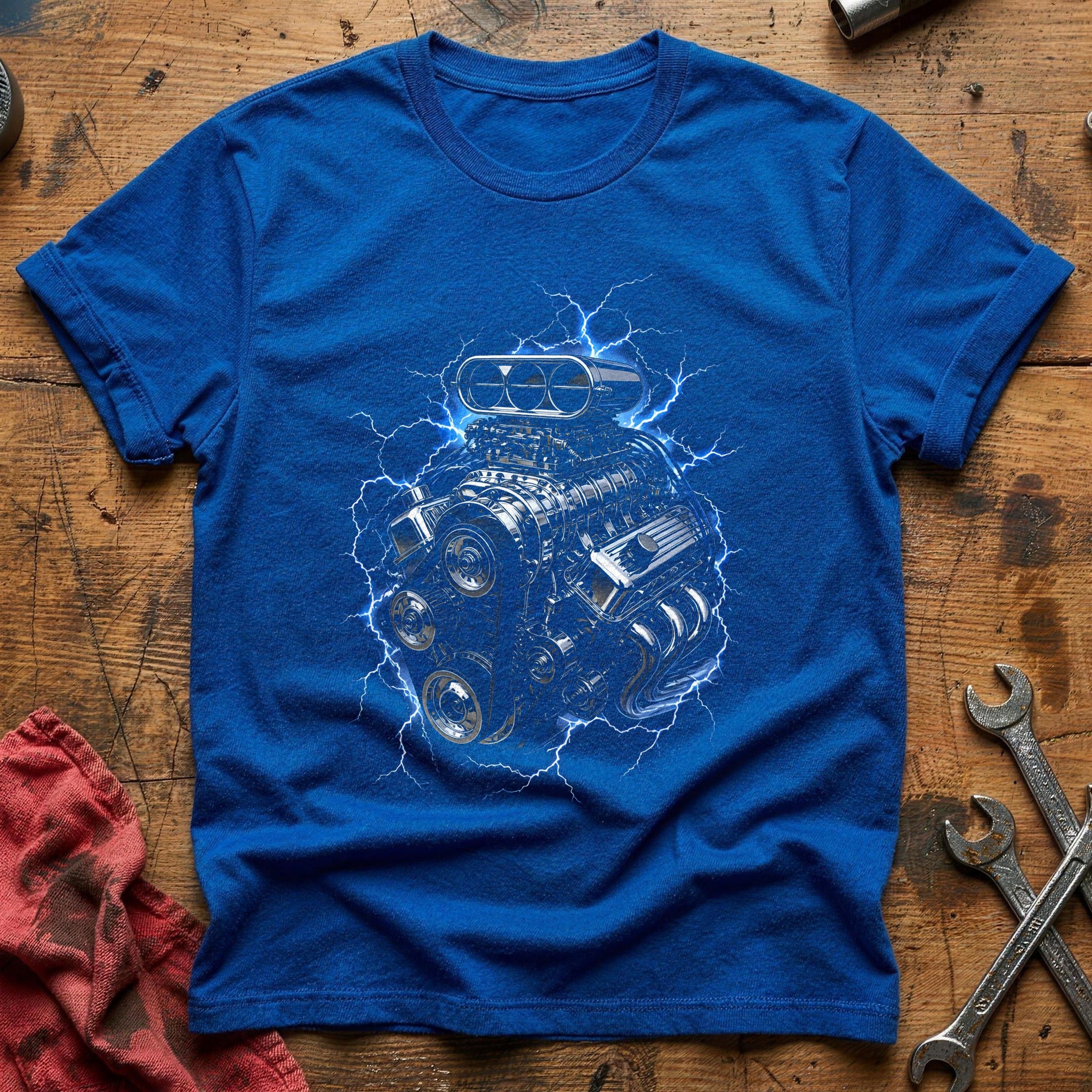 Hot Rod Engine Lightning T-Shirt - Royal