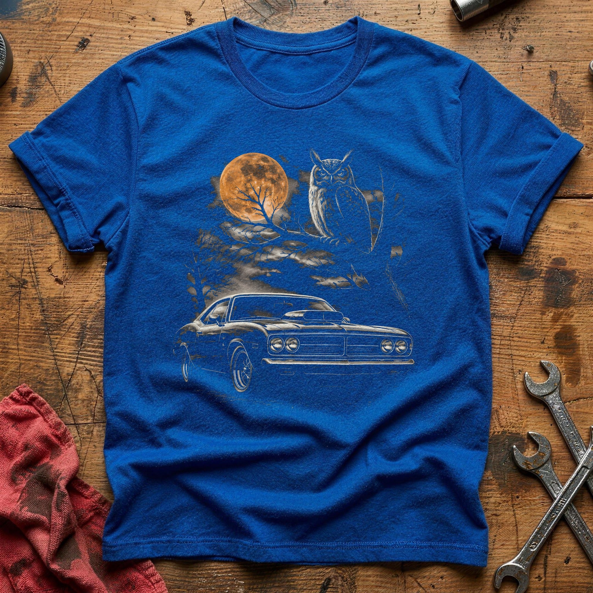Hotrod Owl Autumn Trees 48 T-Shirt - Royal