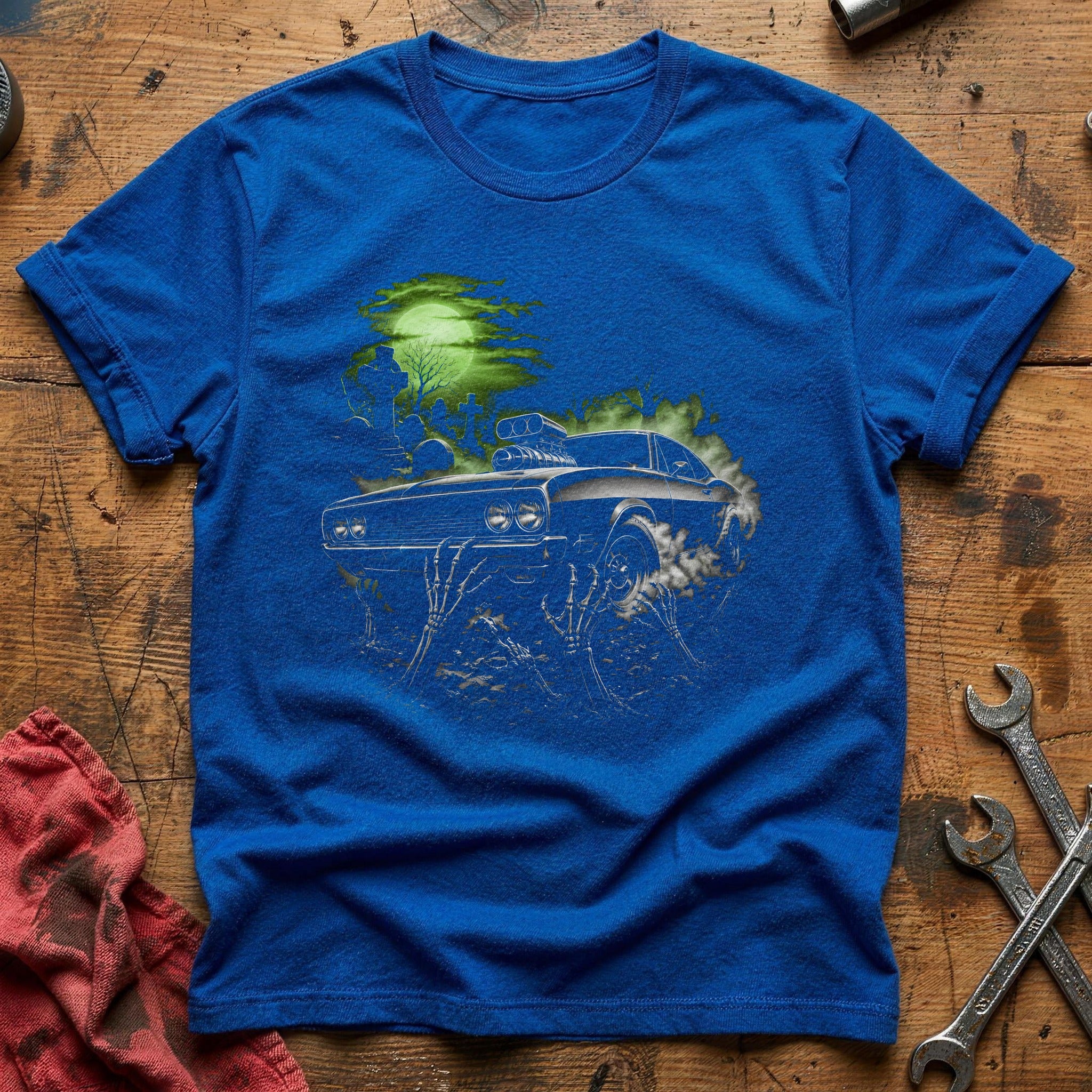 Hotrod Skeletal Hands 45 T-Shirt - Royal