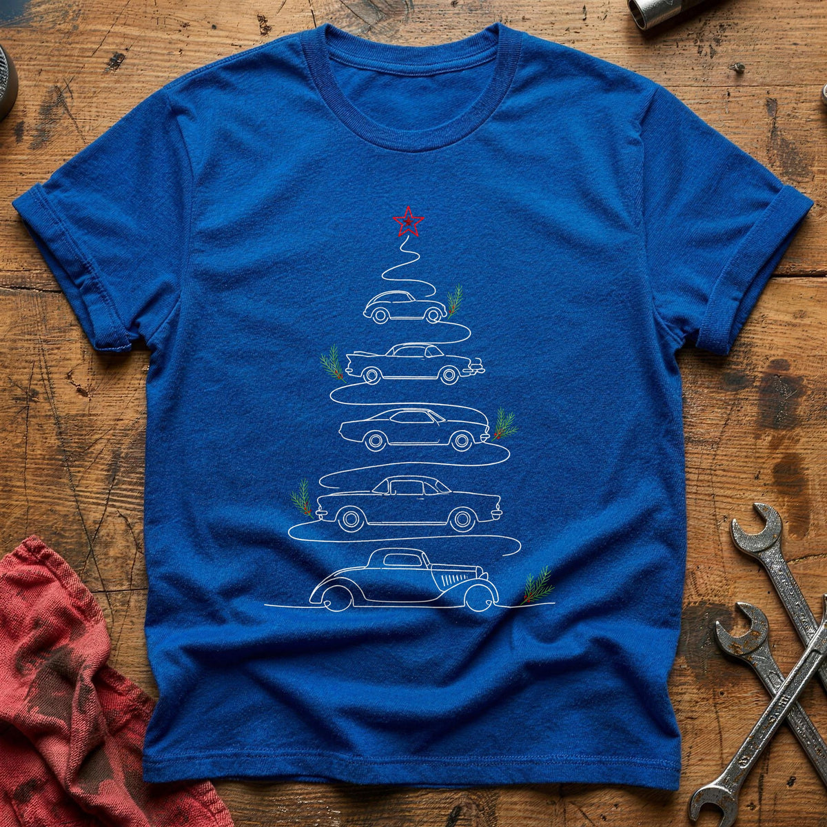 Minimal Line Car Tree 52 T-Shirt - Royal
