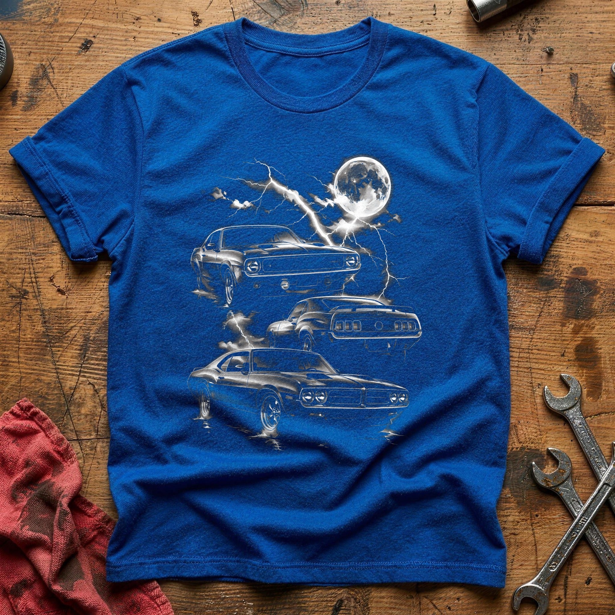 Muscle Car Lightning Moon T-Shirt - Royal