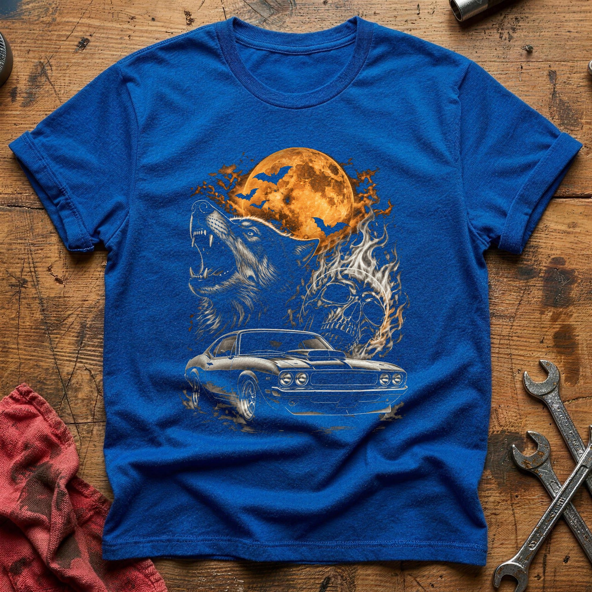 Muscle Wolf Flaming Skull 62 T-Shirt - Royal