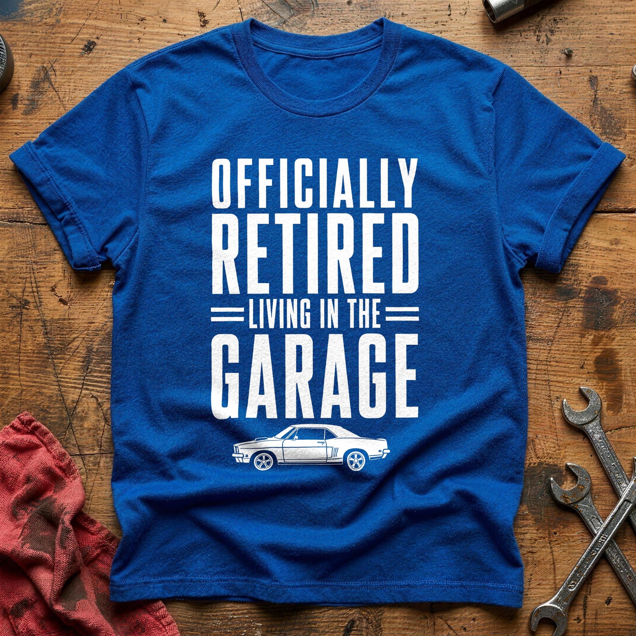 Retired Living Garage 54 T-Shirt - Royal