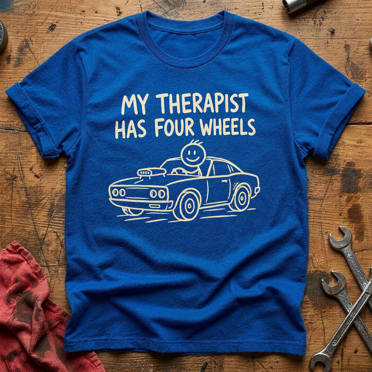 Therapist Four Wheels 27 T-Shirt - Royal