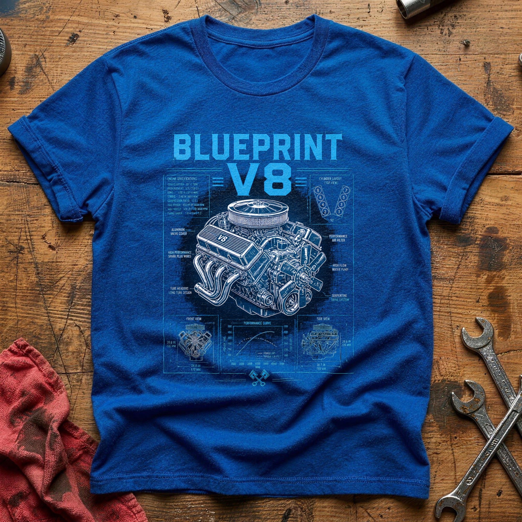 V8 Spec Sheet T-Shirt - Royal
