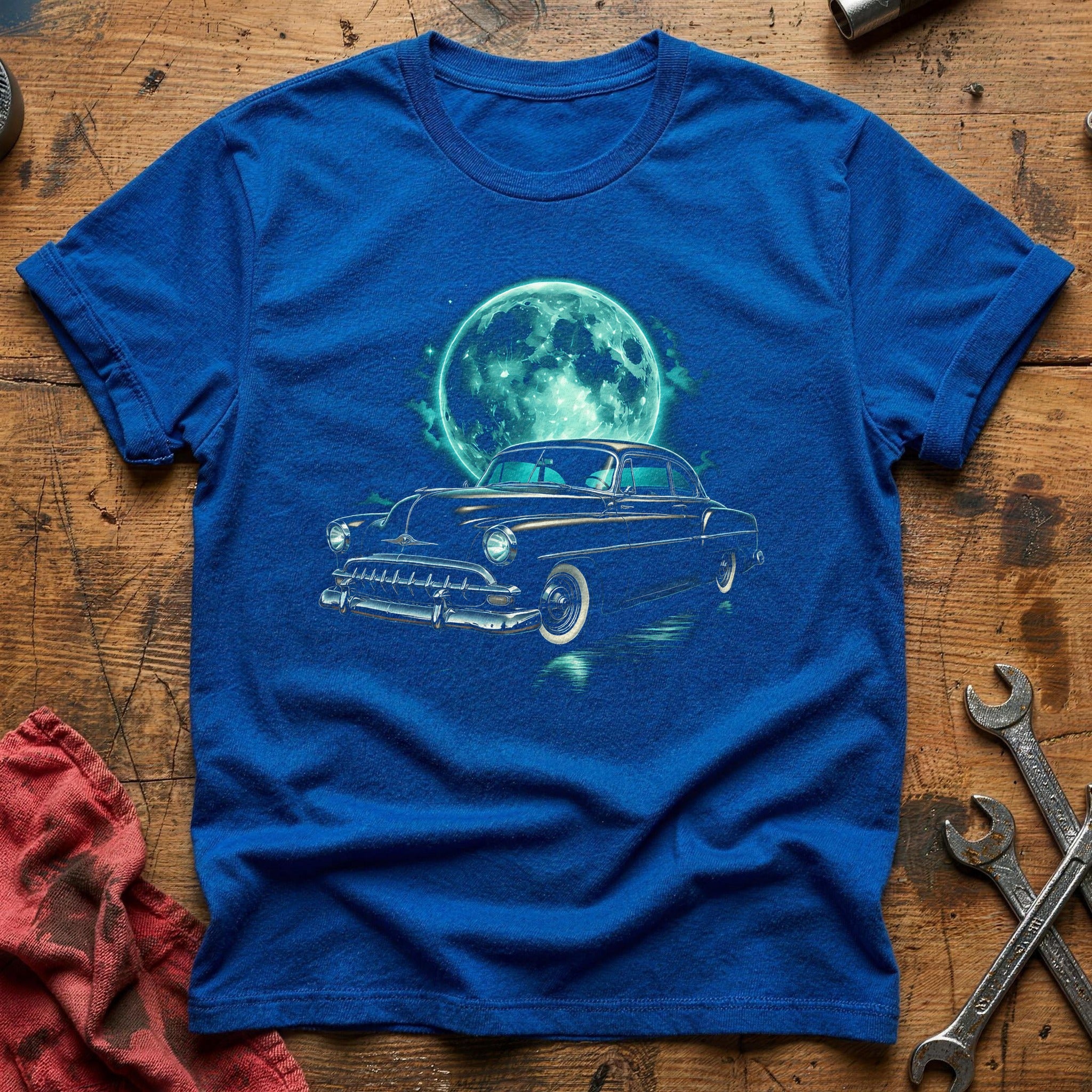 Vintage Car Moon Night T-Shirt - Royal