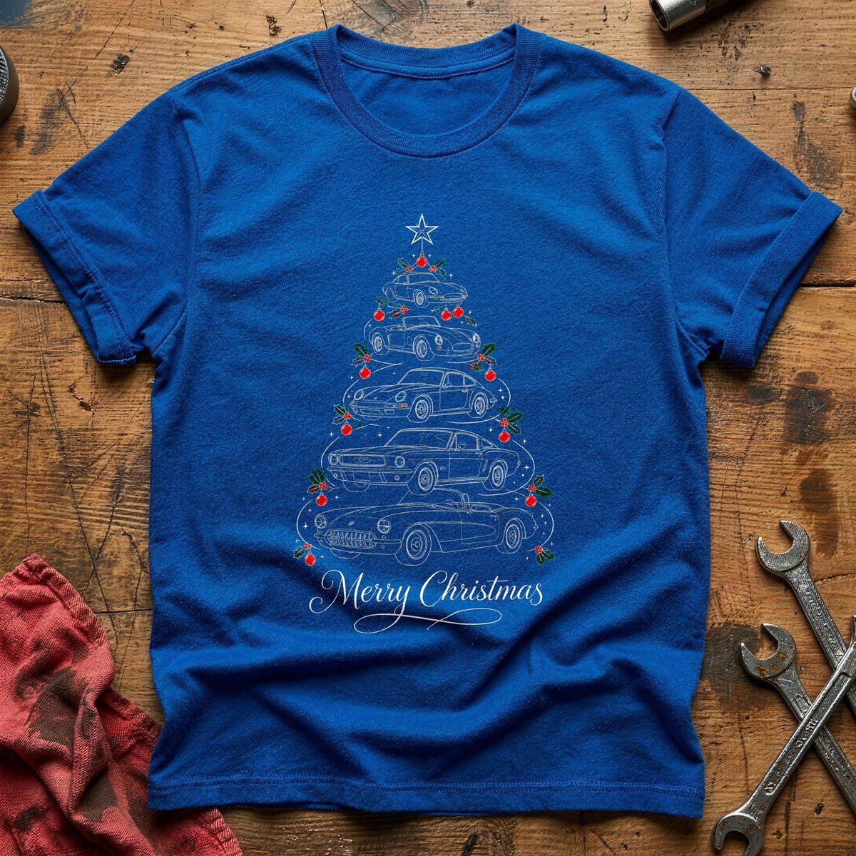 Whiteline Car Tree Script 78 T-Shirt - Royal