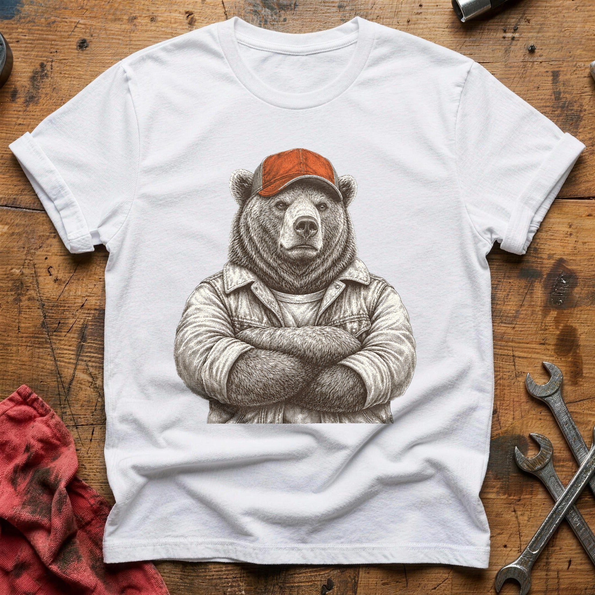 Grease Monkey Grizzly T-Shirt - White